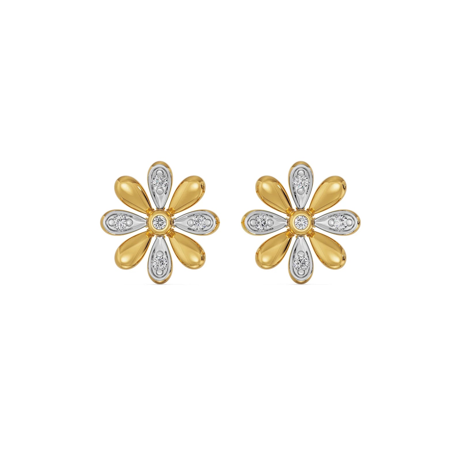 Floral Diamond Studs Front view in 9KT
