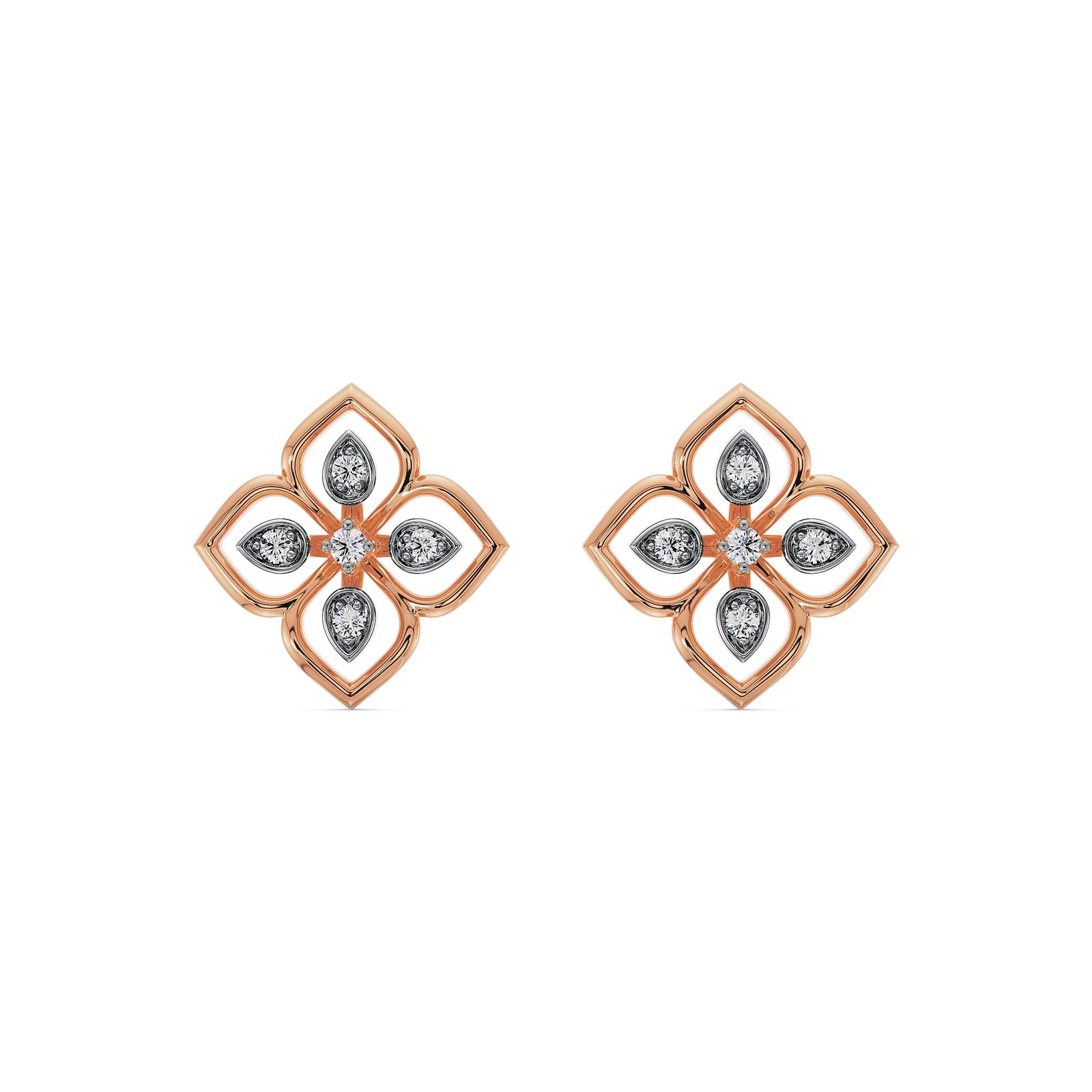 Brilliant Diamond Floral Studs Front View
