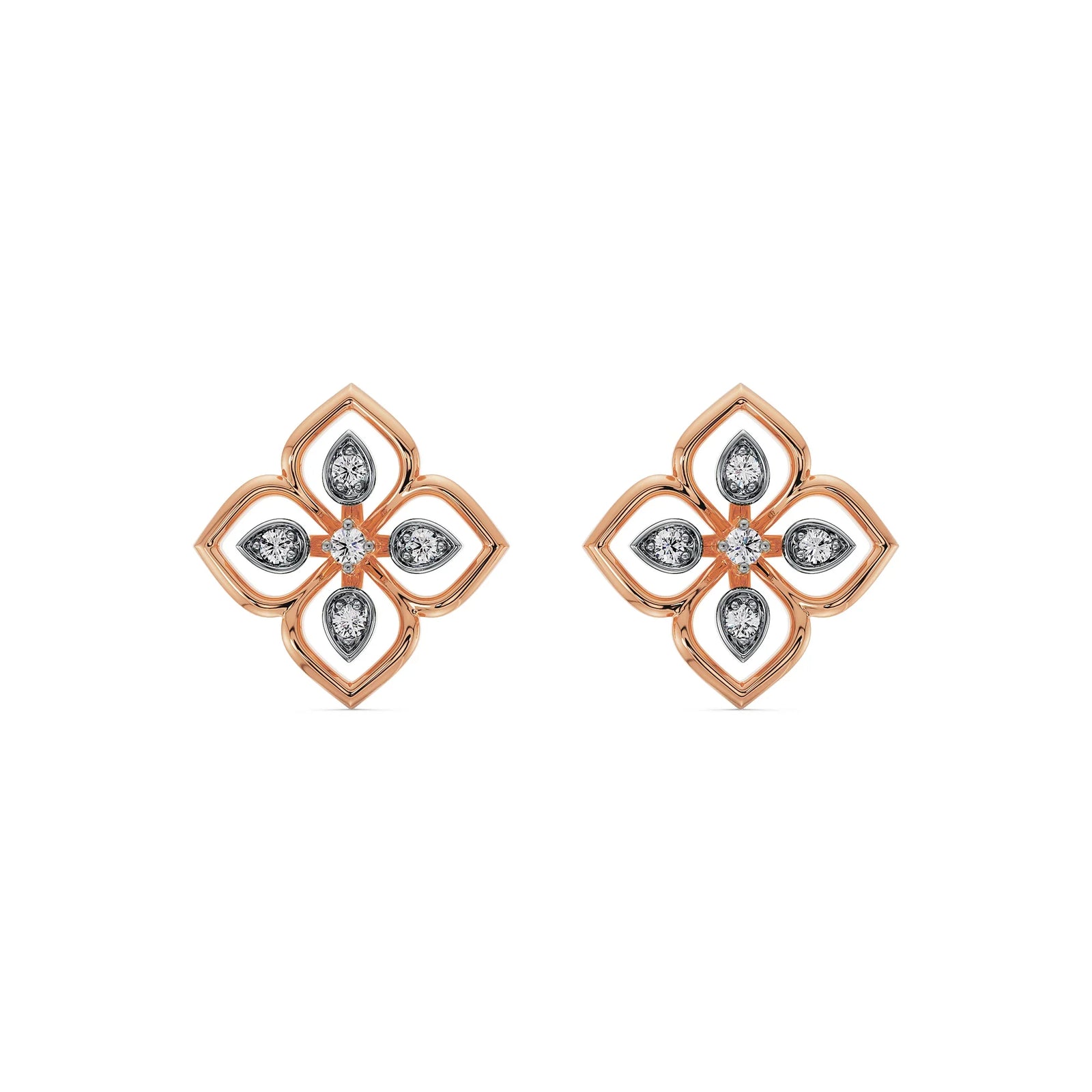 Brilliant Diamond Floral Studs Front View in 9KT