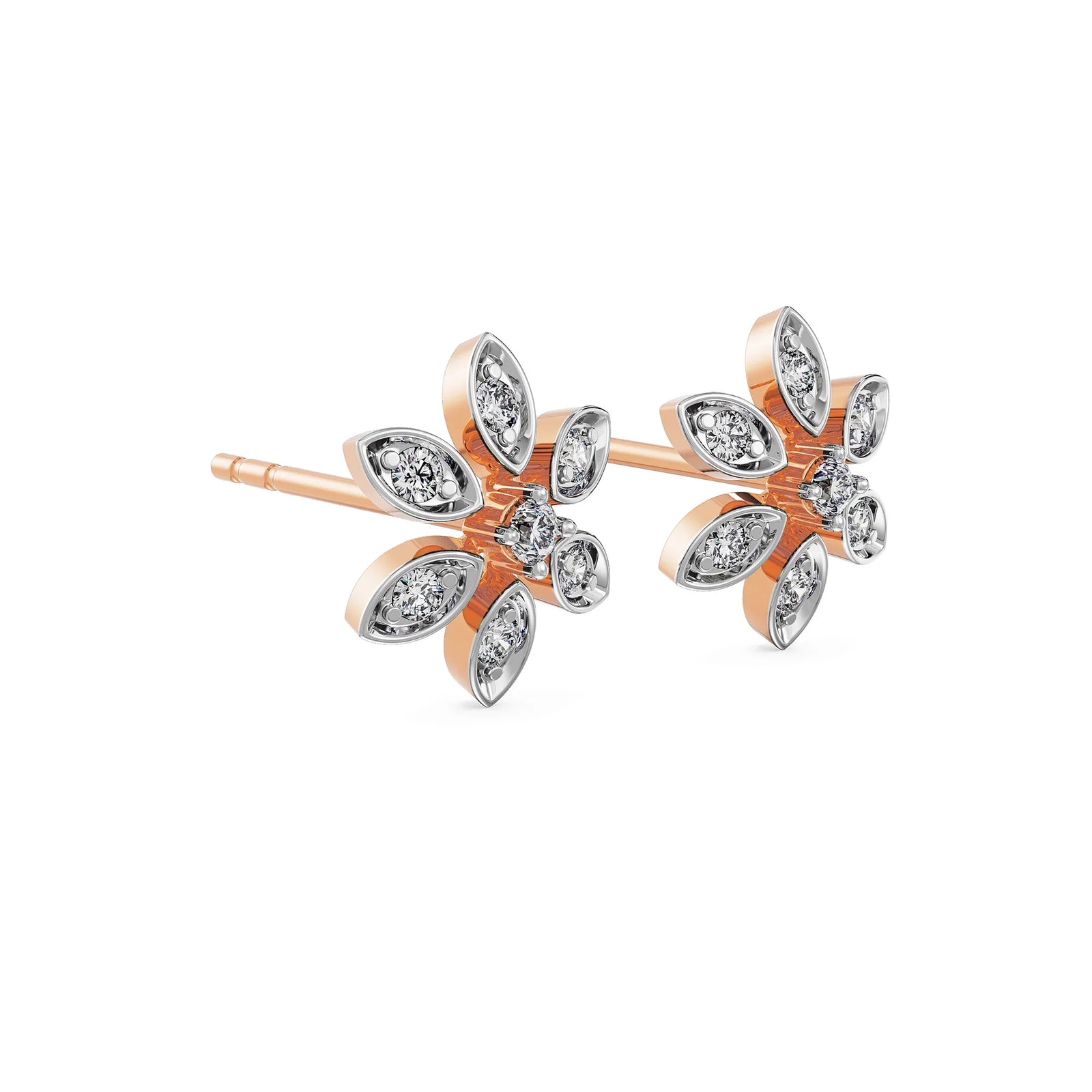 Delicate Blossom Diamond Stud Earrings Side View in 9KT