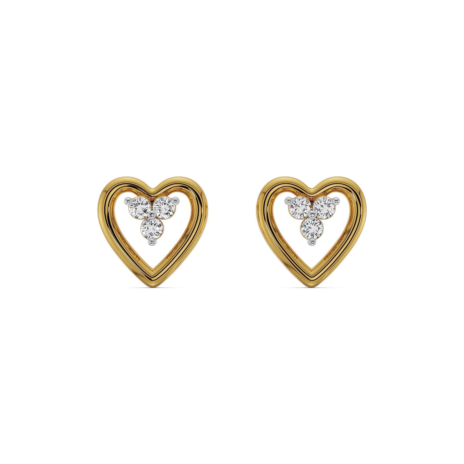 Radiant Heart Diamond Studs Front View in 9KT