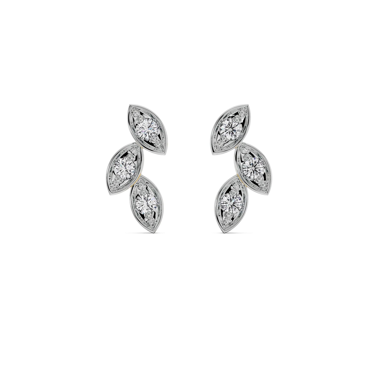 Marquise Mirage Diamond Studs Front View in 9KT