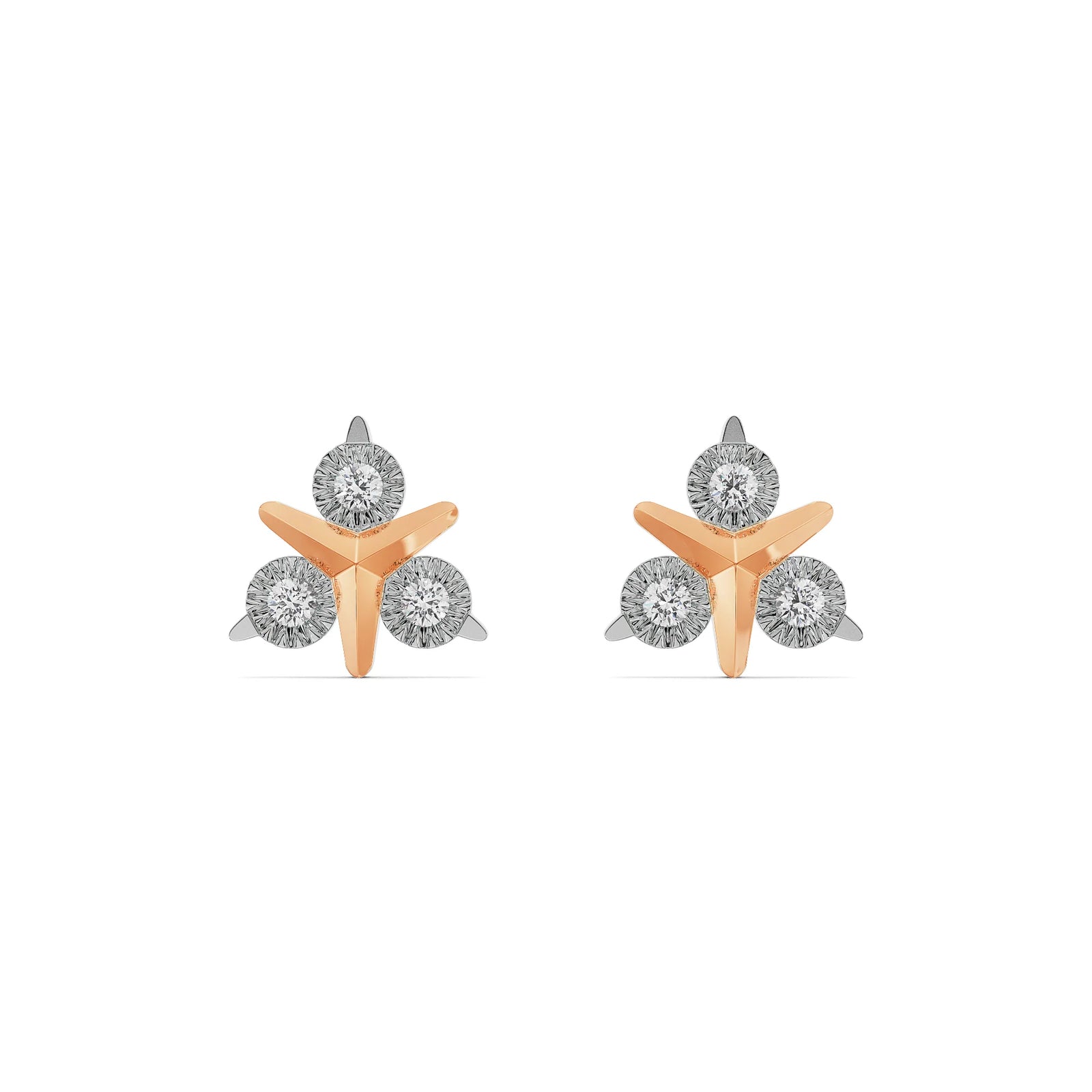 Round Trio Diamond Studs Front View