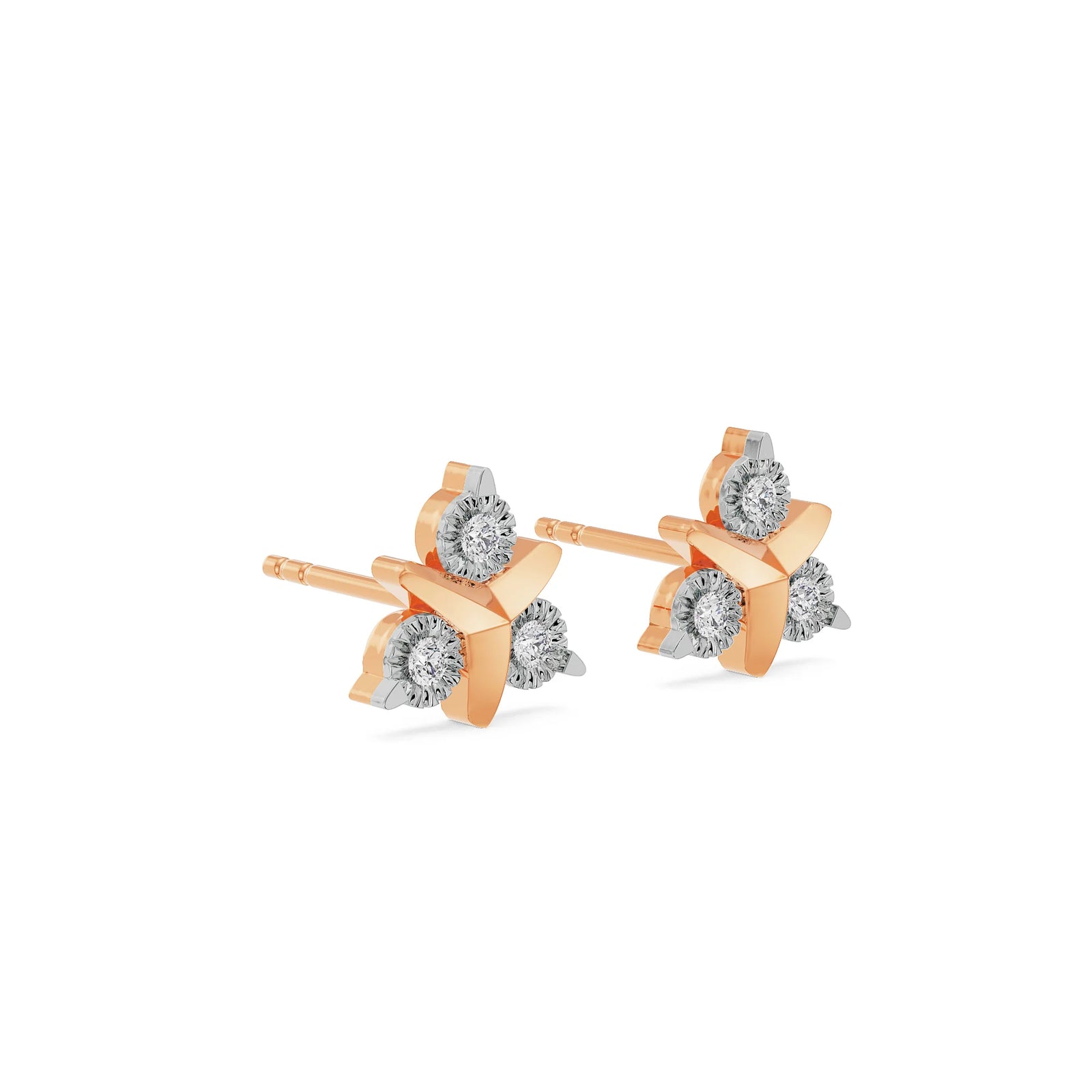 Round Trio Diamond Studs Side View