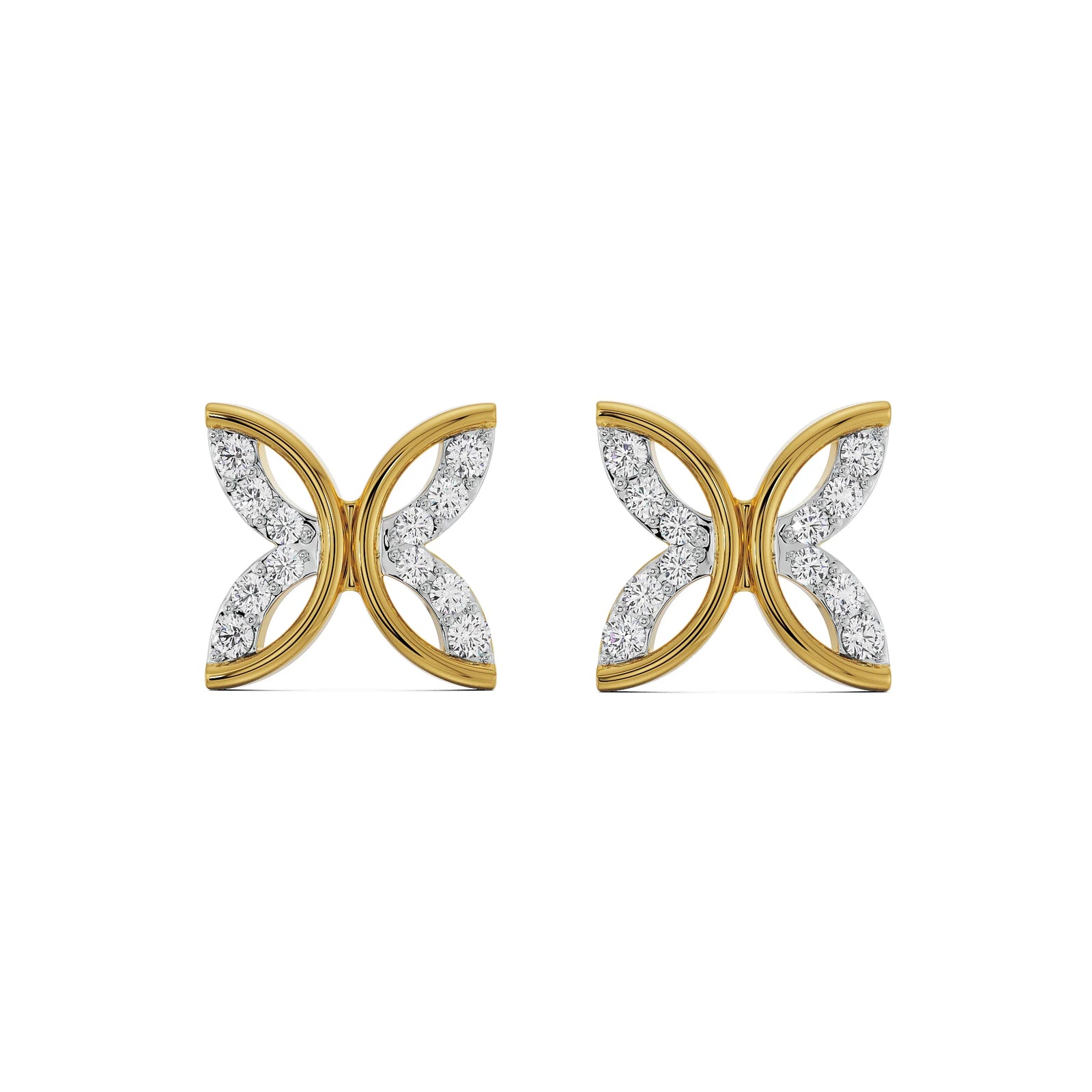 Whimsical Leaf Diamond Studs Front View