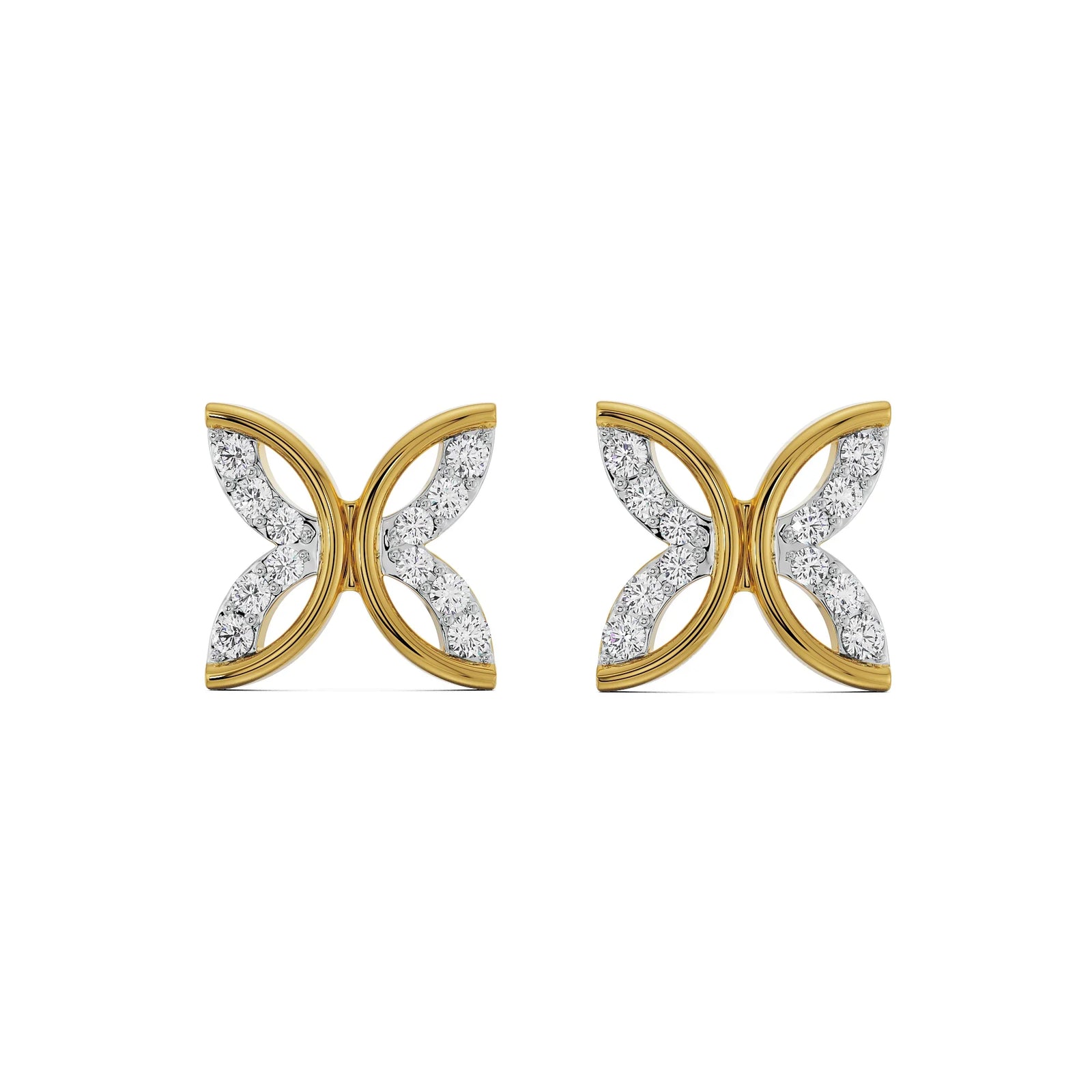 Whimsical Leaf Diamond Studs Front View in 9KT