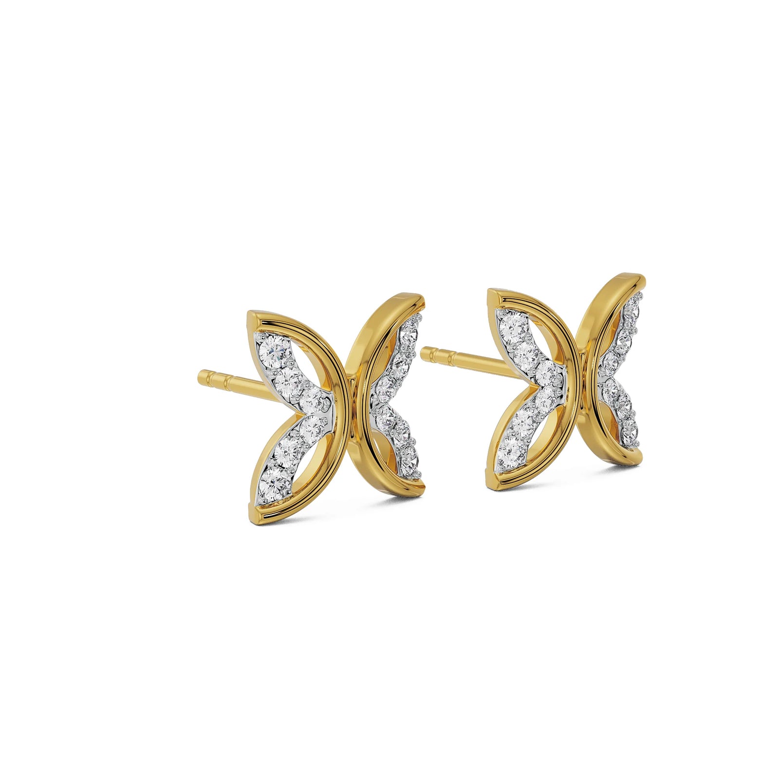 Whimsical Leaf Diamond Studs Side View