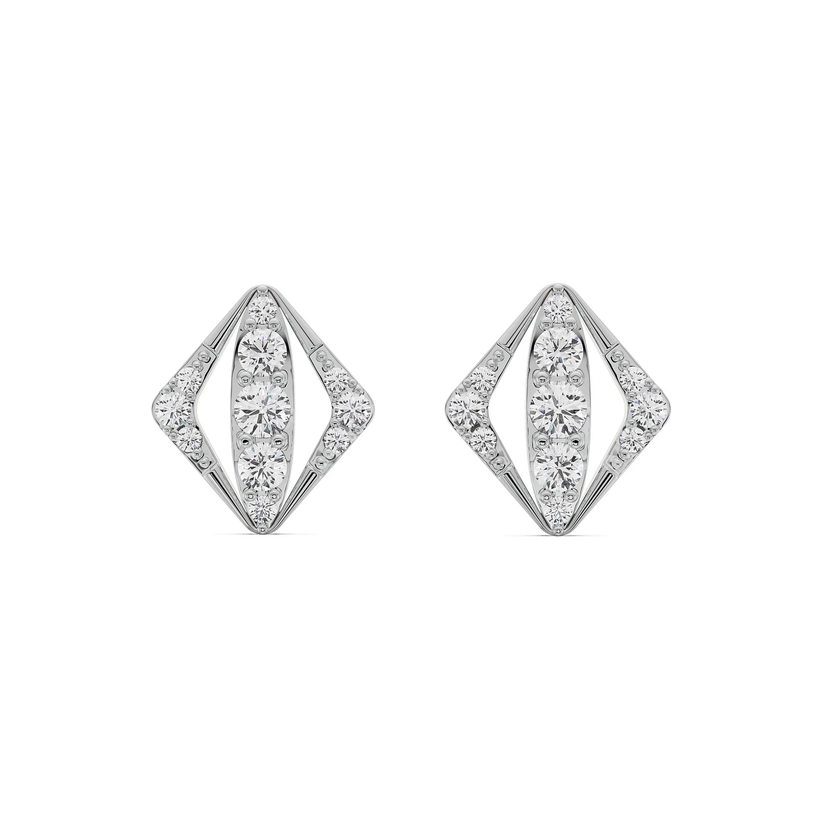 Rhombus Glamour Diamond Studs Front View in 9KT