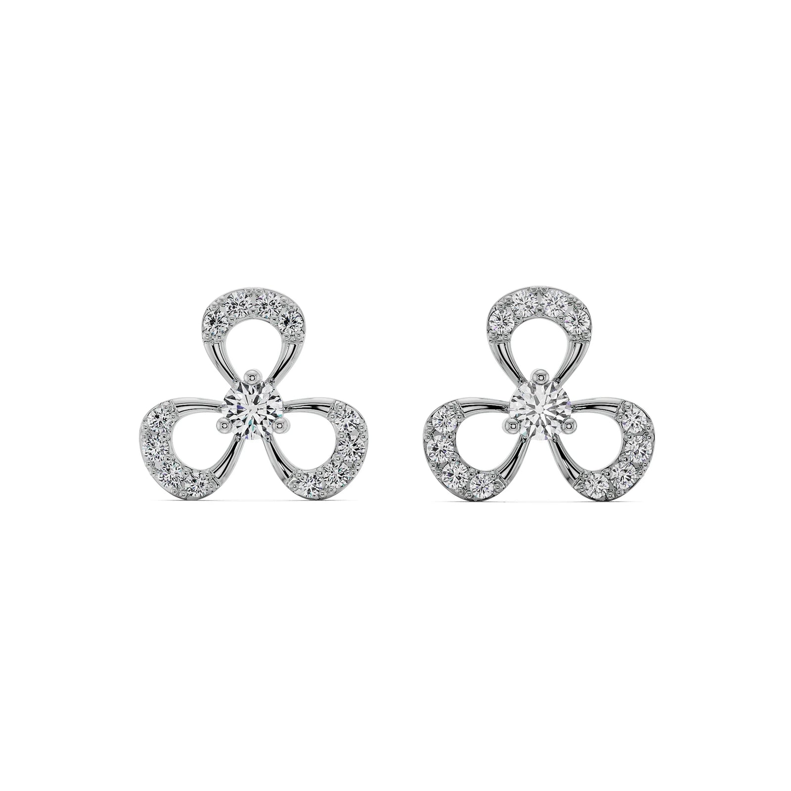 Blooming Floral Diamond Studs Front View
