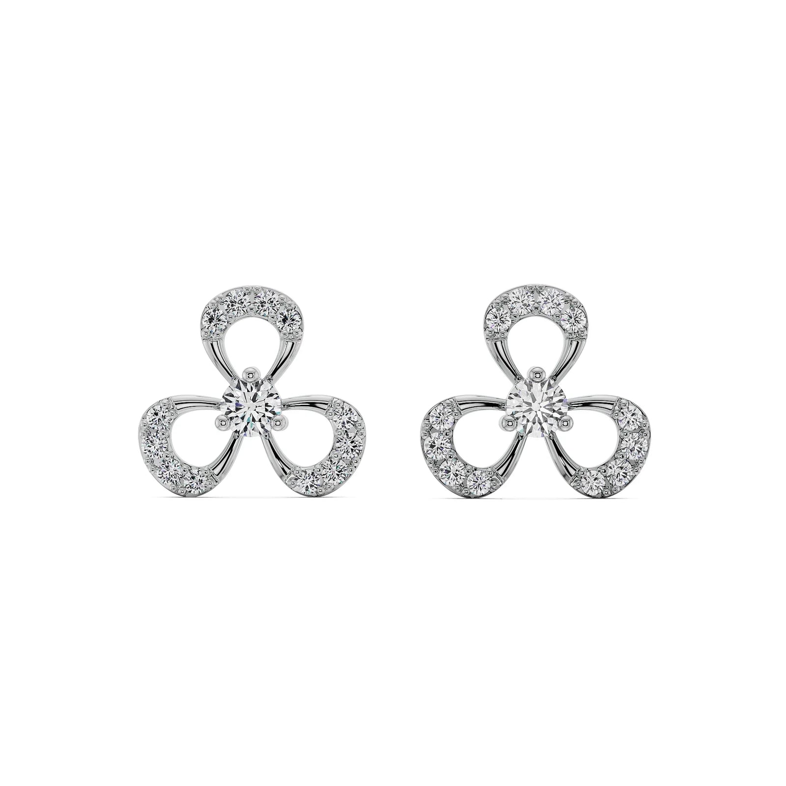 Blooming Floral Diamond Studs Front View in 9KT