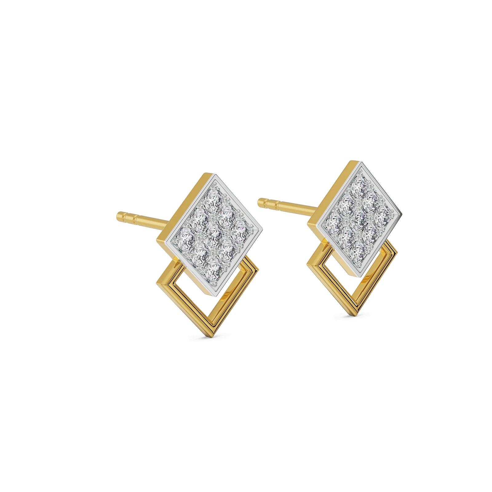 Twin Square Diamond Studs Side View