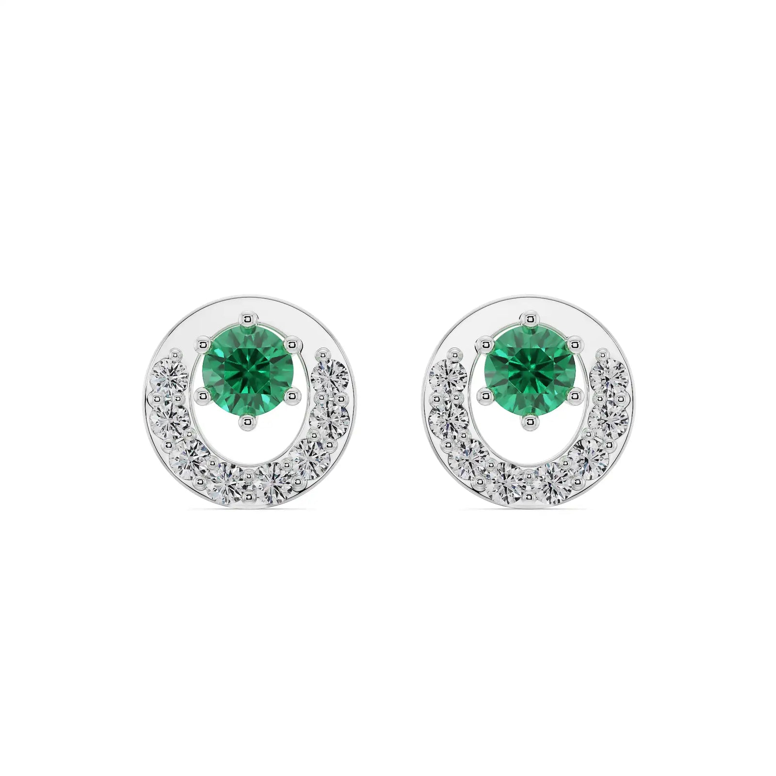 Halo Emerald Diamond Studs Front view