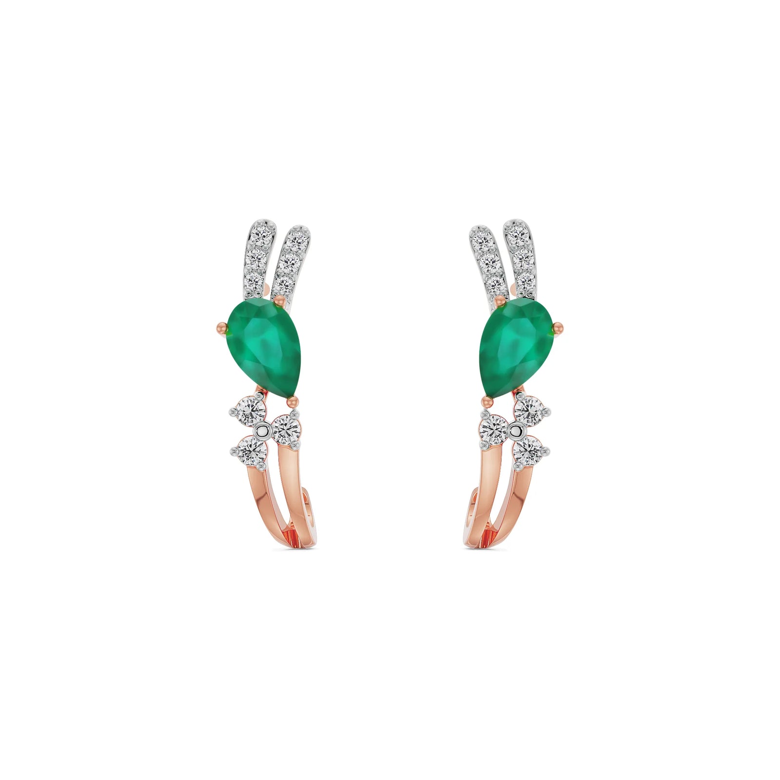 Regal Pear Emerald Diamond Hoops Front view