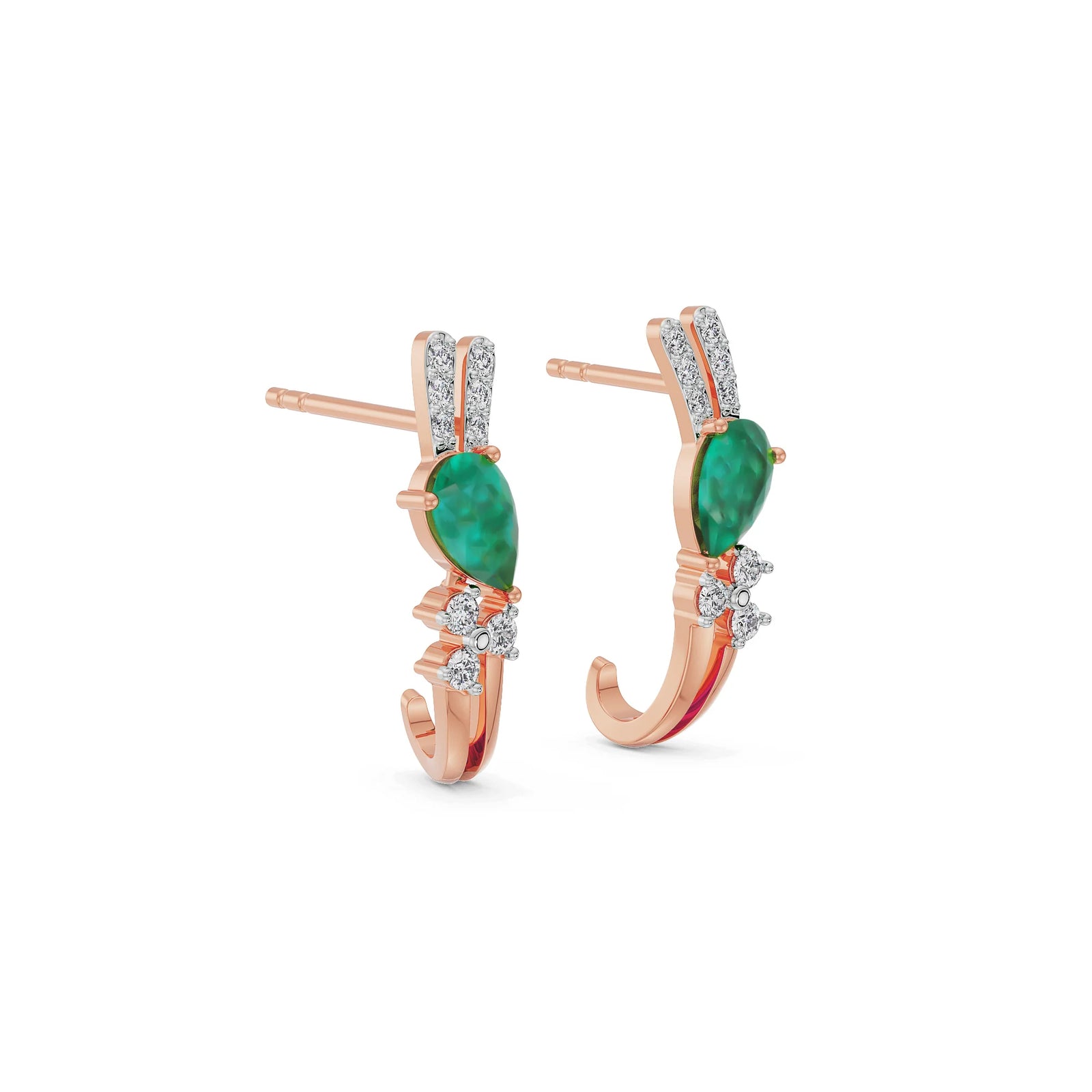 Regal Pear Emerald Diamond Hoops Side View