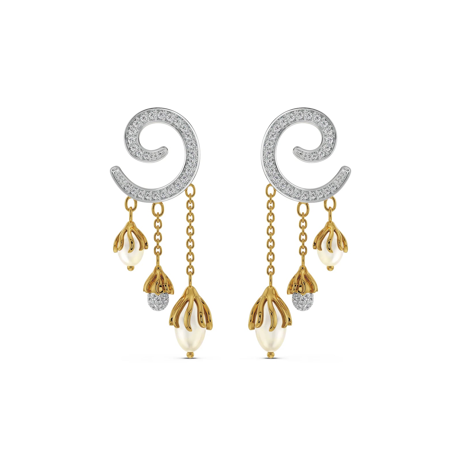 Pearl Drop Diamond Earrings Front View