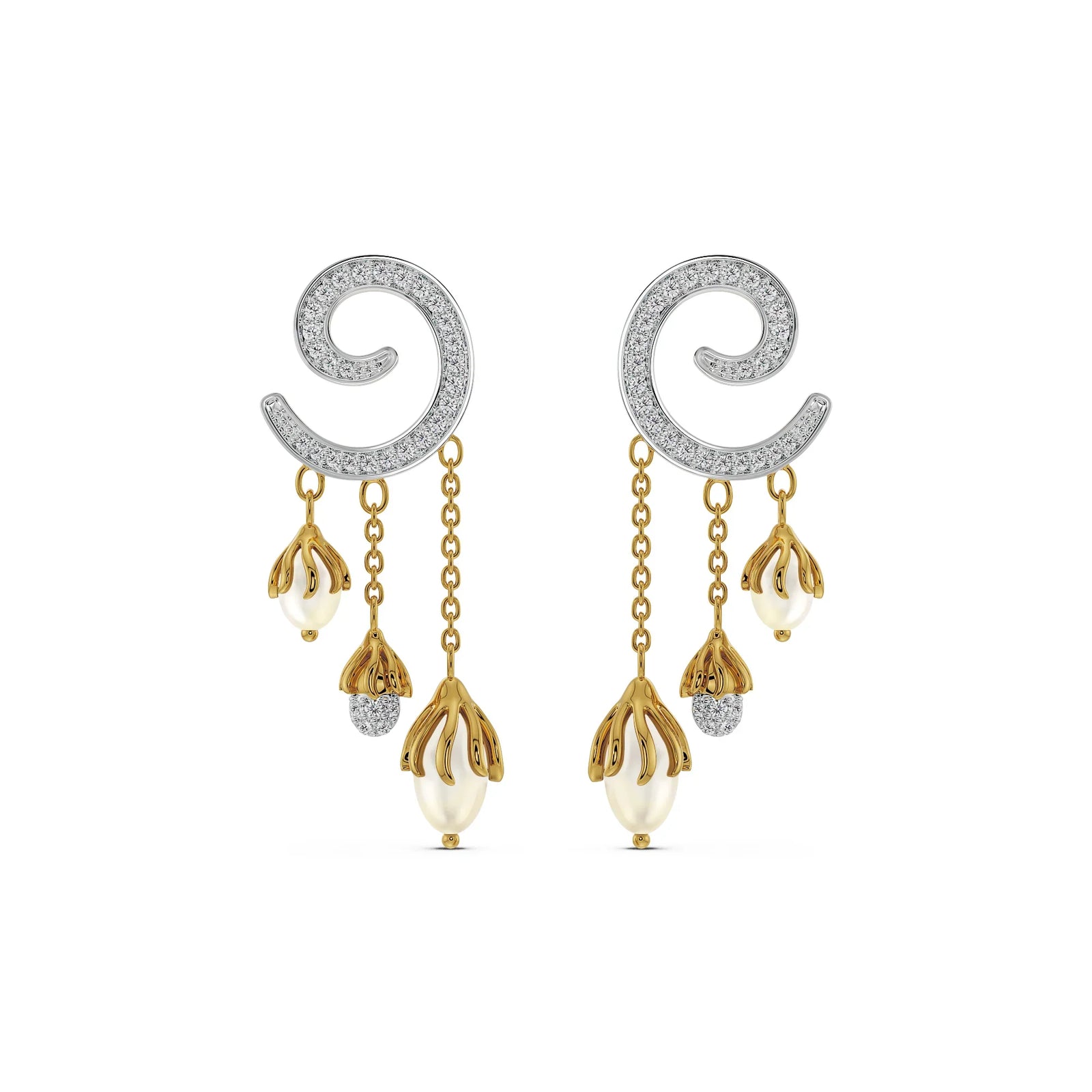 Pearl Drop Diamond Earrings Front View in 9KT