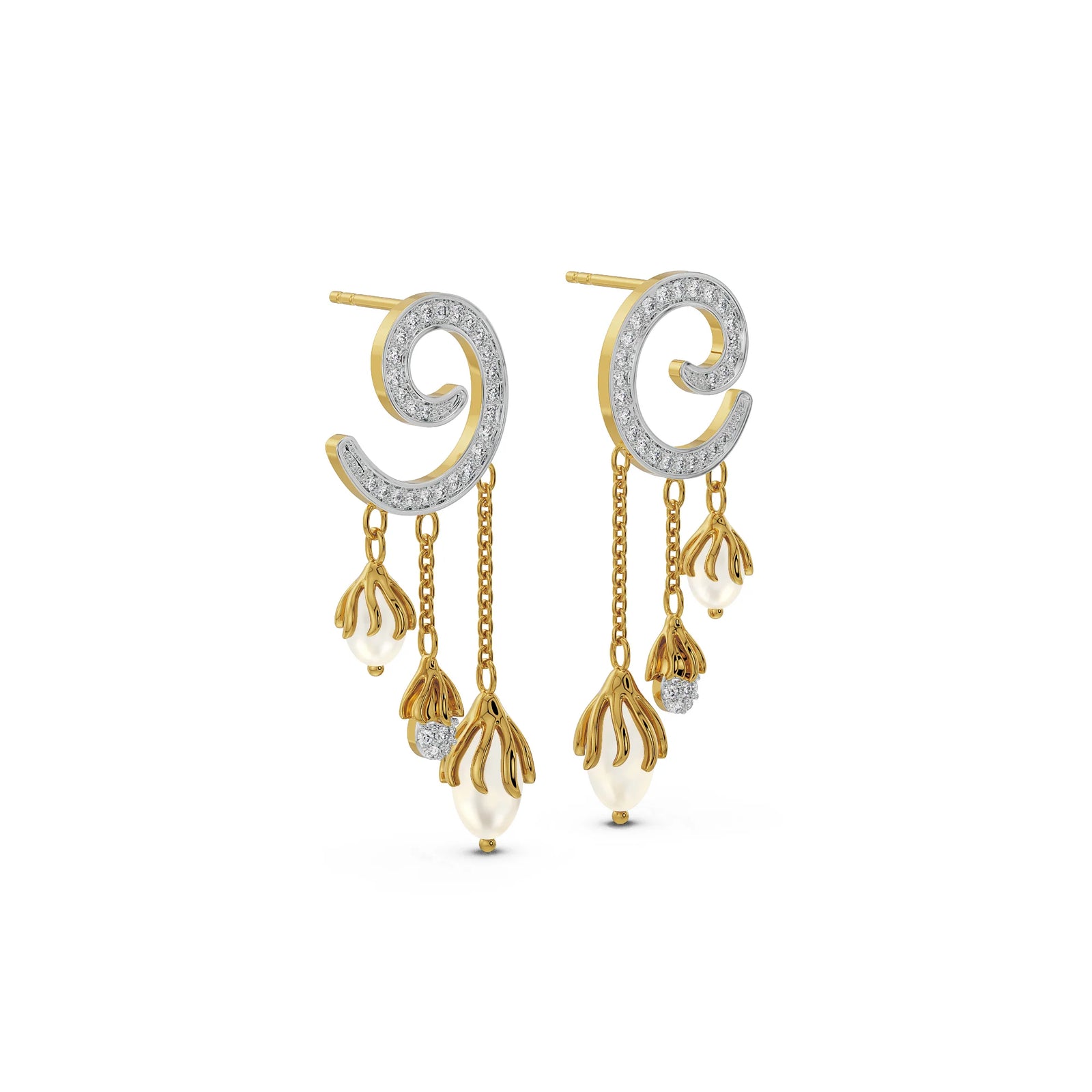 Pearl Drop Diamond Earrings Side View