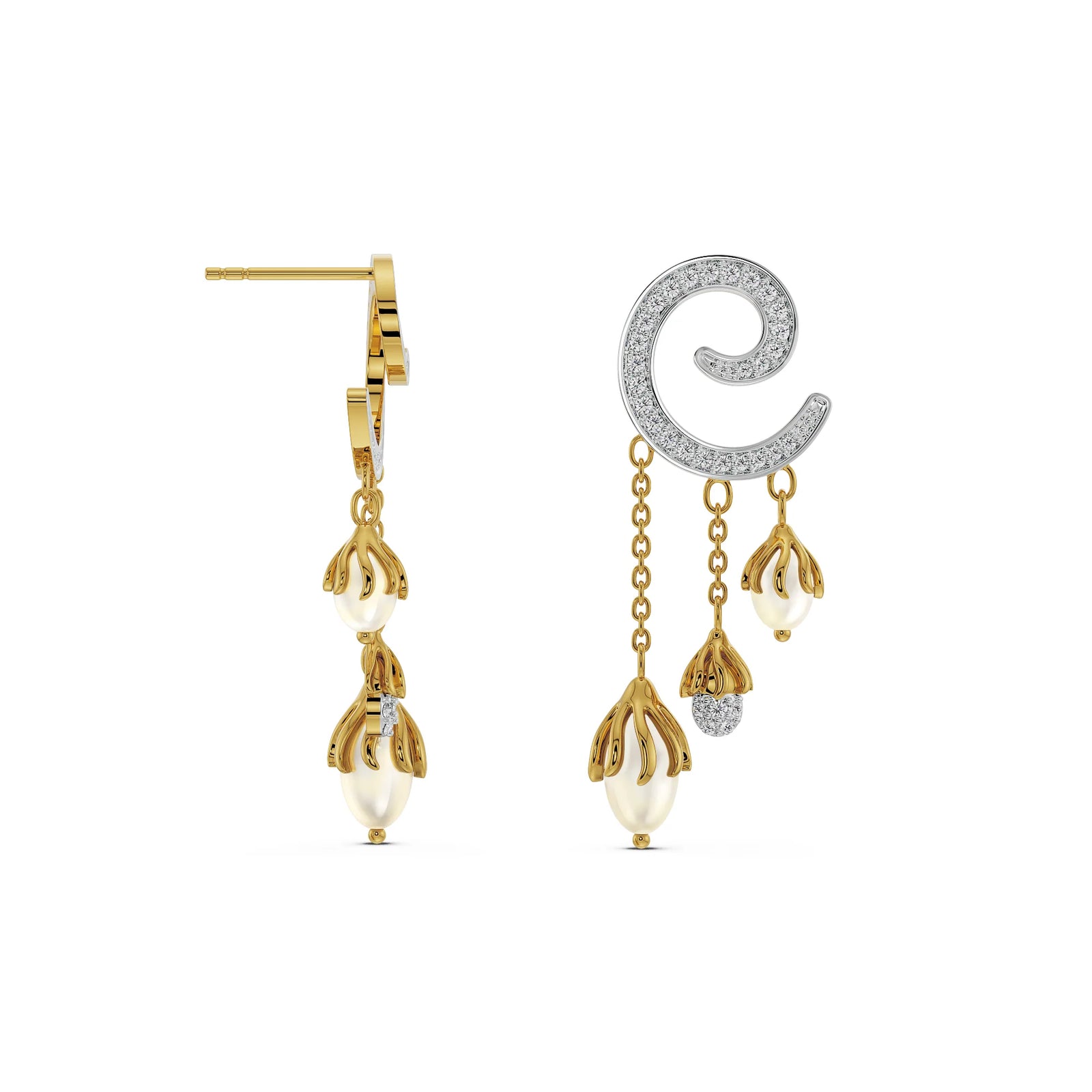 Pearl Drop Diamond Earrings Prospective View