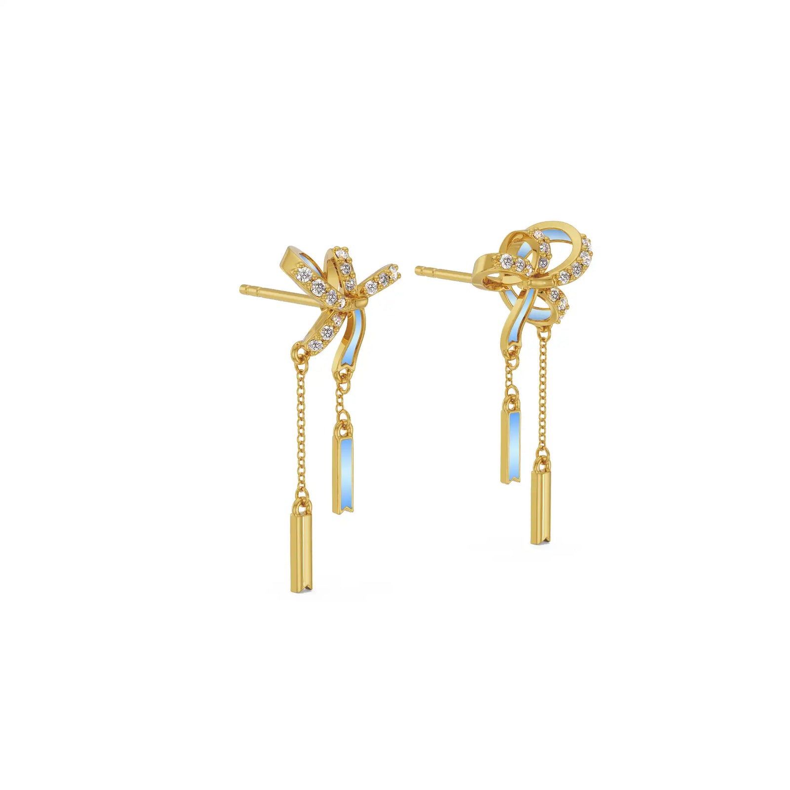 Charming Bow Tassel Diamond Earrings Side View