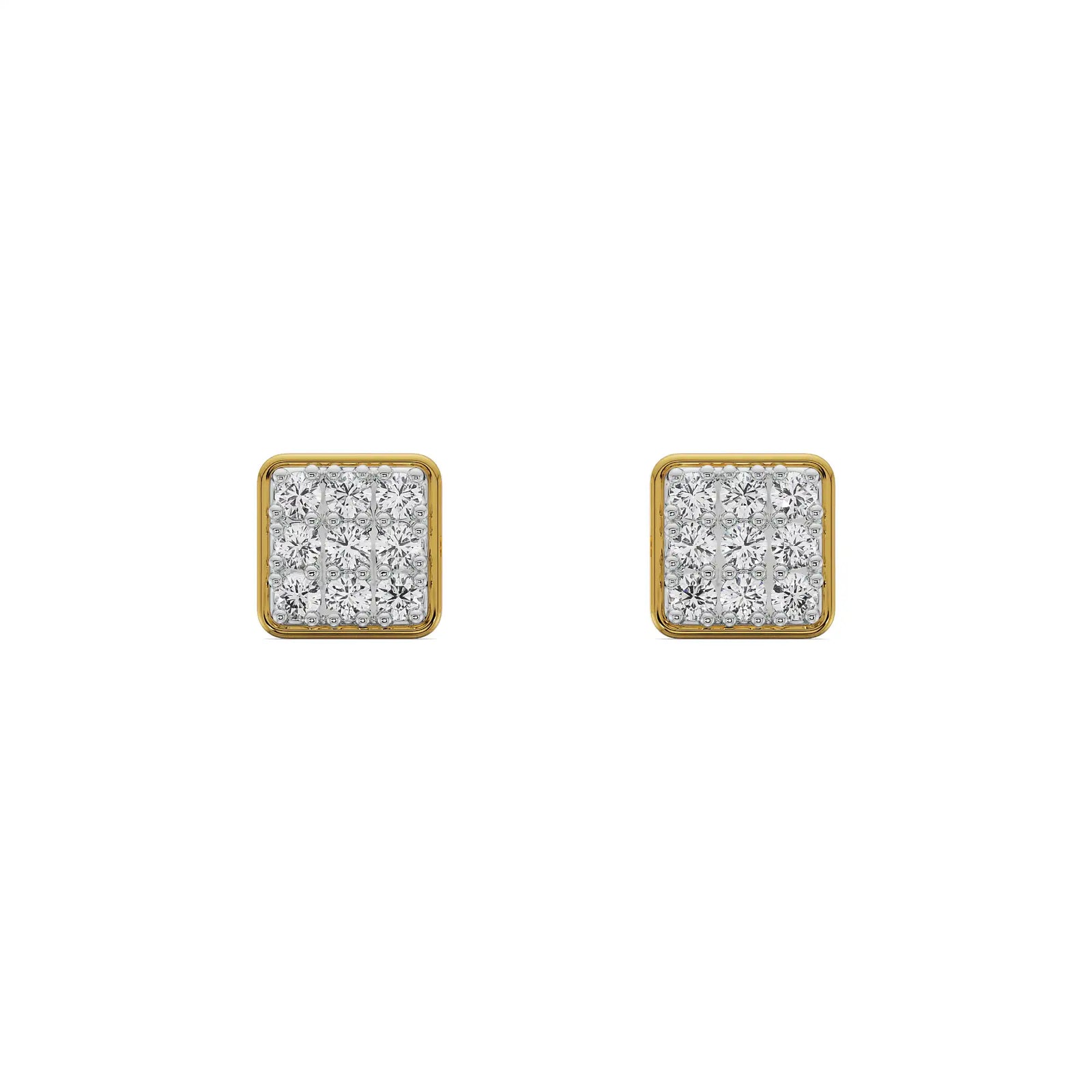 Square Diamond Cluster Earrings Front View in 9KT