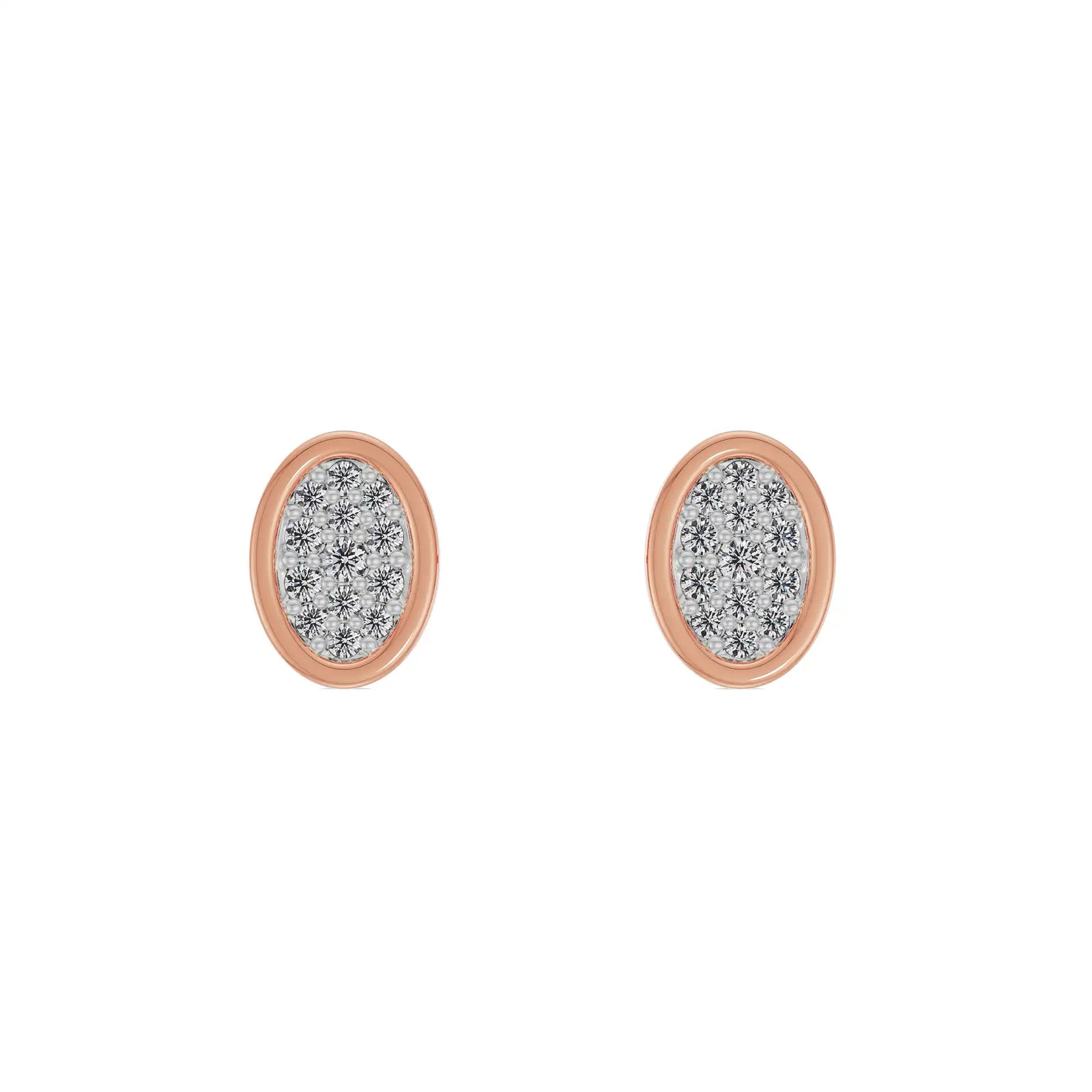 Oval Diamond Encrusted Studs Front View