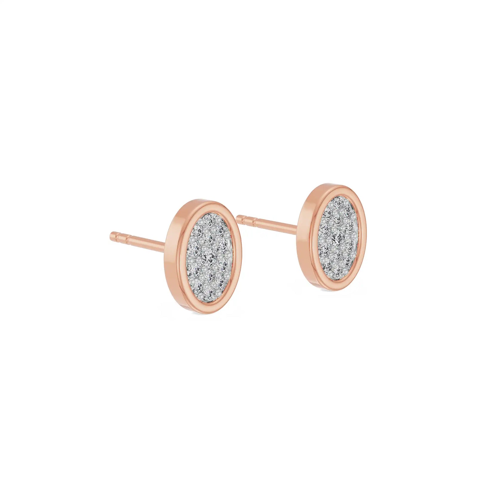 Oval Diamond Encrusted Studs Side View