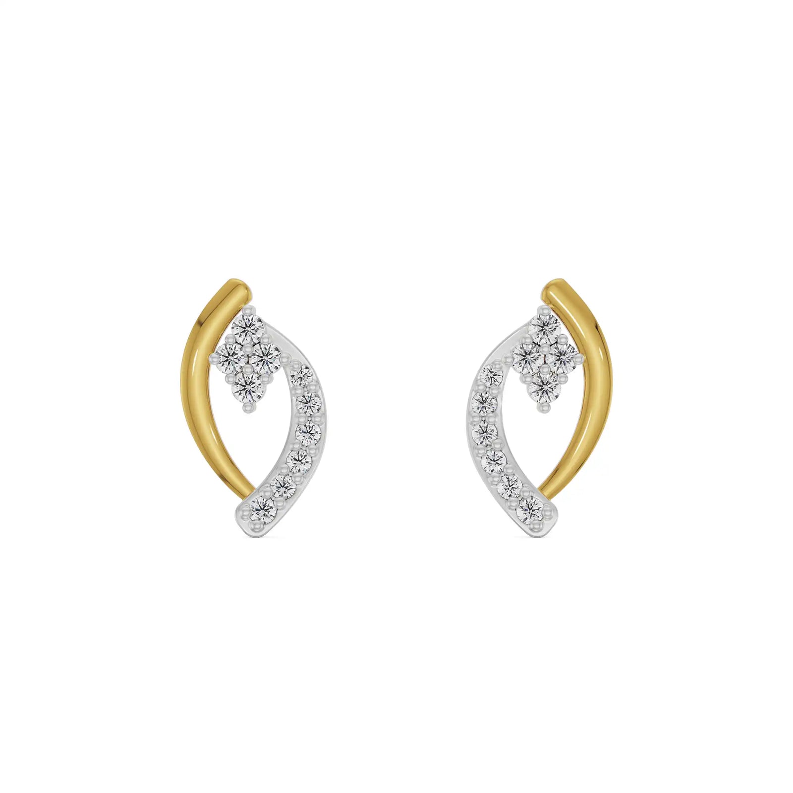 Leaf Symphony Diamond Studs Front View in 9KT