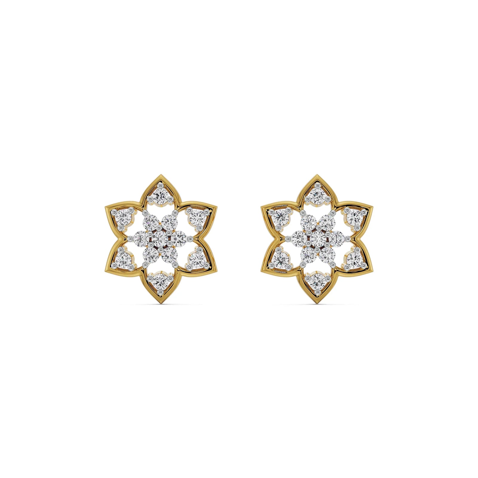 Floral Finesse Diamond Studs Front View in 9KT