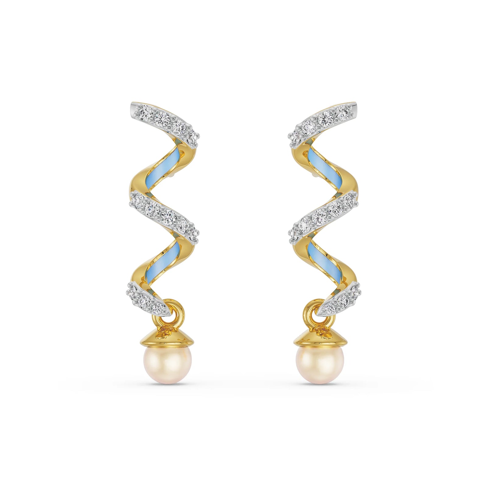 Pearl Teardrop Diamond Earrings Front View