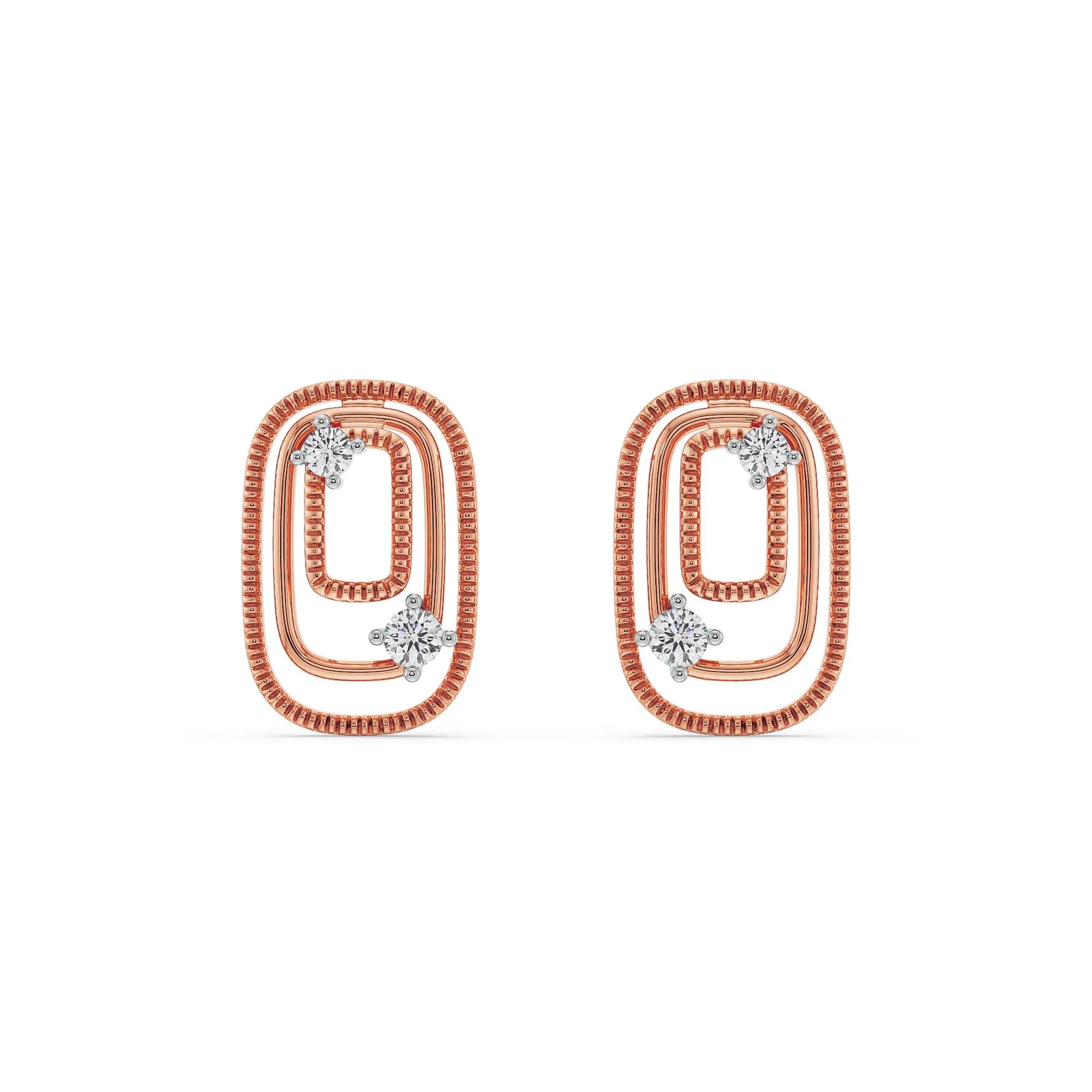 Geometrical Loop Diamond Studs Front View in 9KT