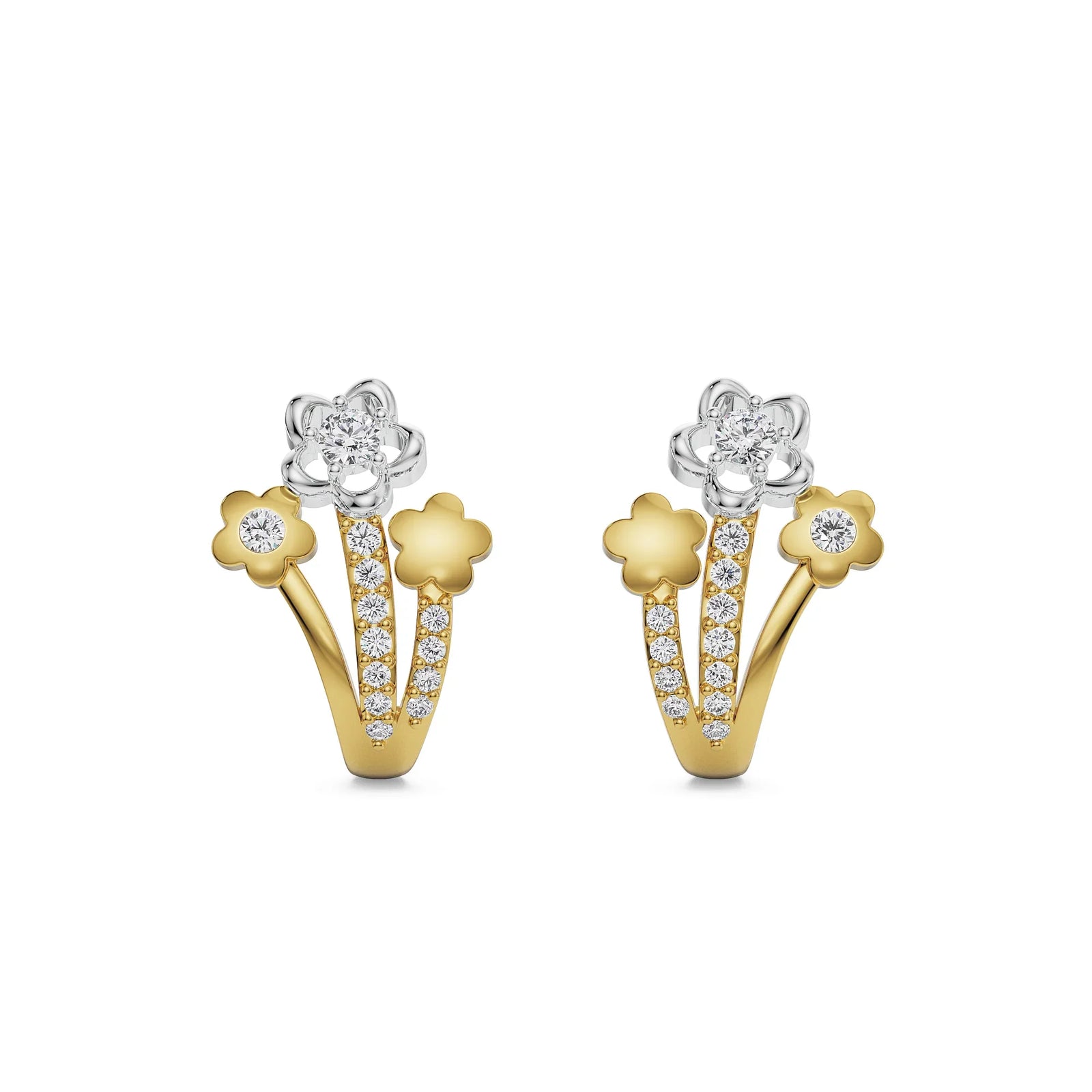 Floral Bloom Studs Front View in 9KT