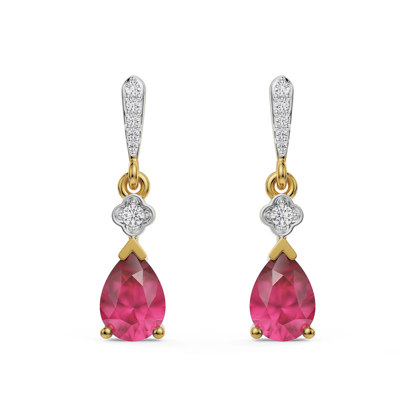 Ruby Drop Diamond Earrings Front view