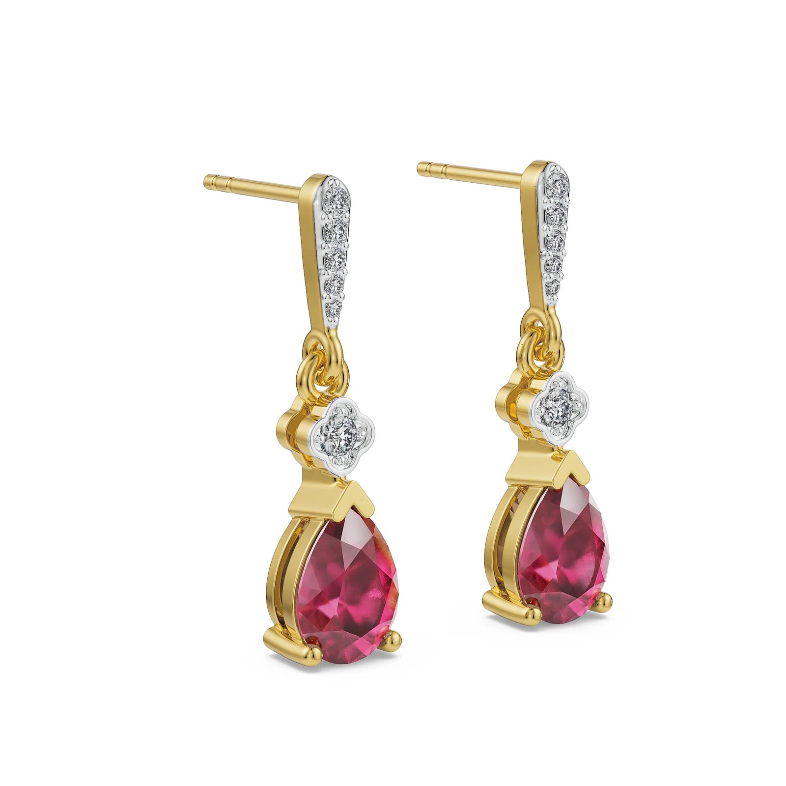 Ruby Drop Diamond Earrings Side View