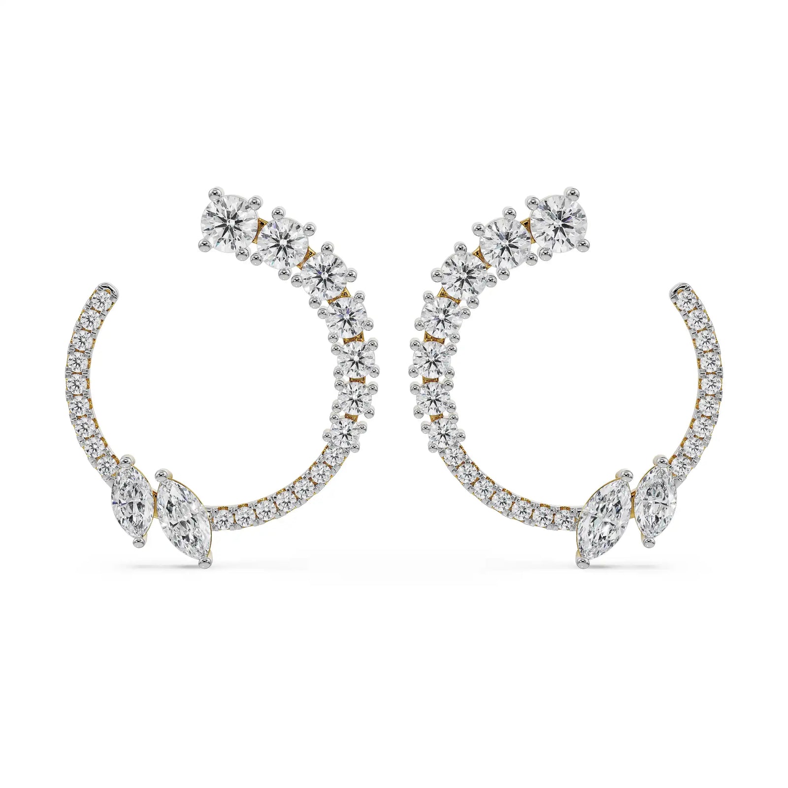 Marquise and Round Diamond Earrings Front View