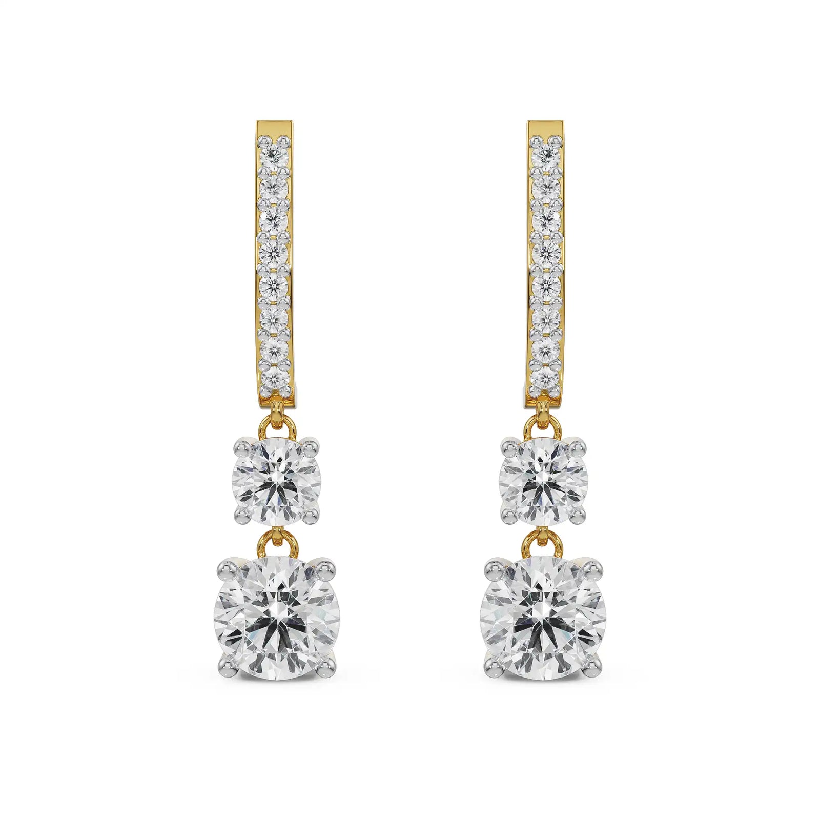 Round Brilliant Diamond Drop Earrings Front View in 9KT