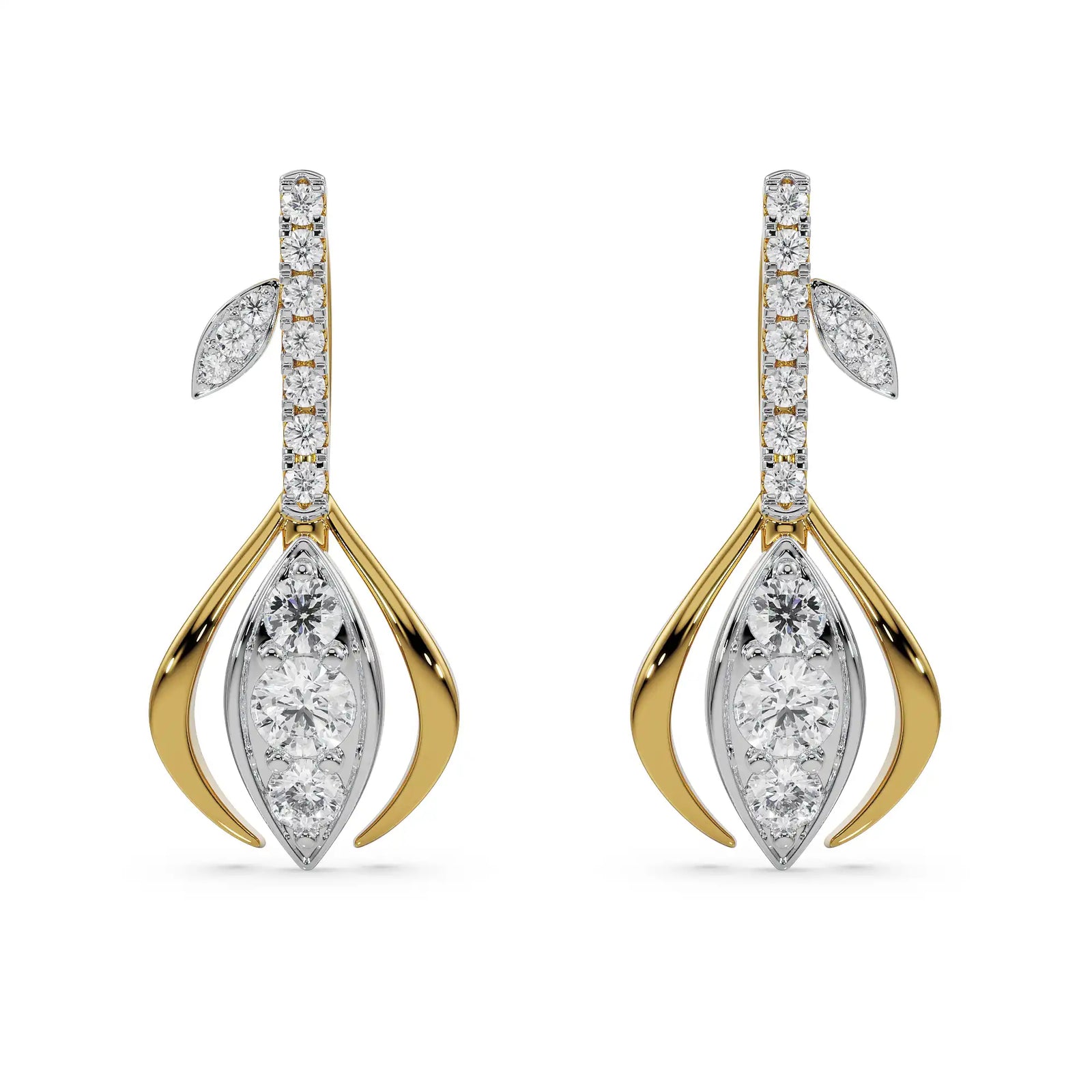Glittering Gemstone Drop Earring Front View in 9KT