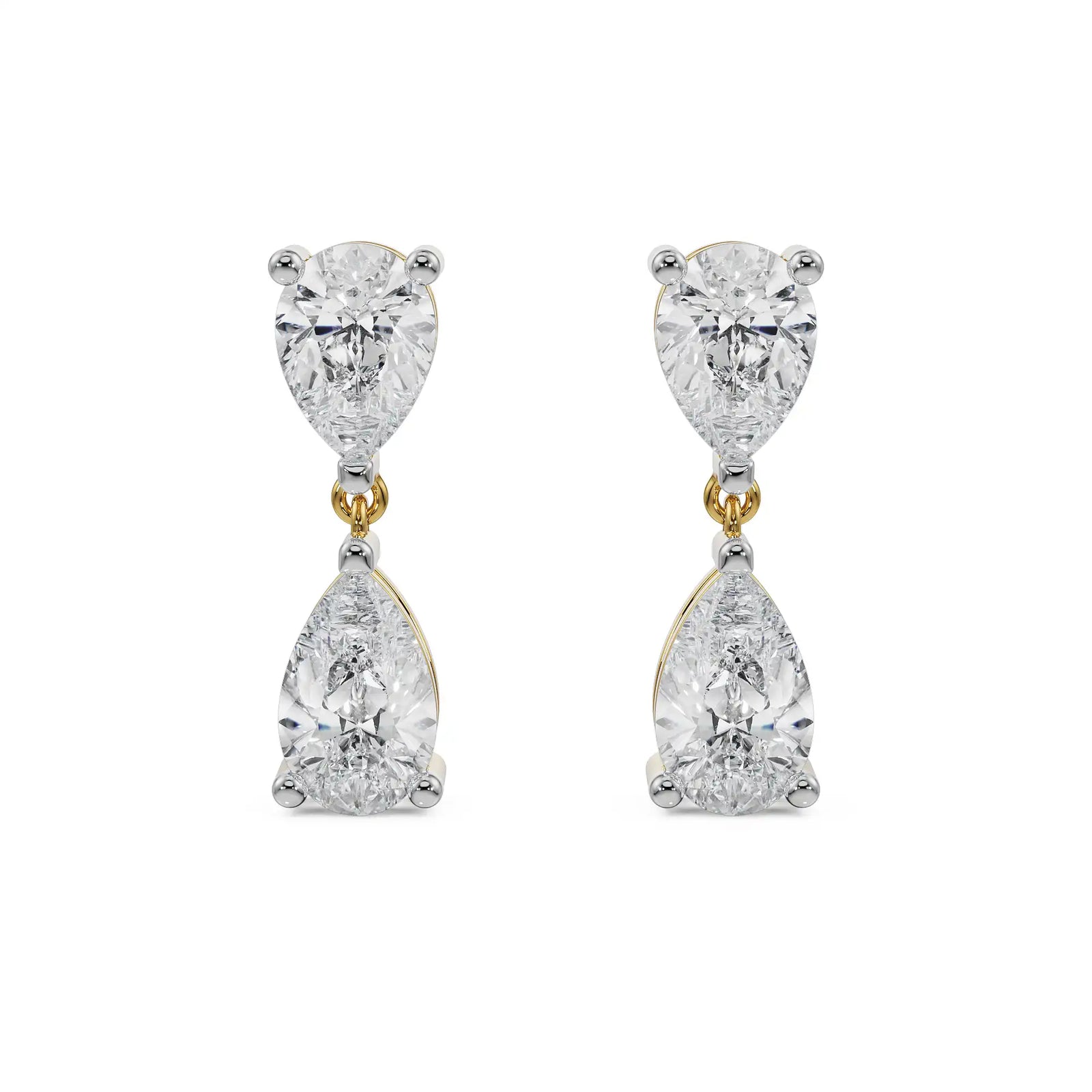 Subtle Pear Diamond Drops Front View in 9KT