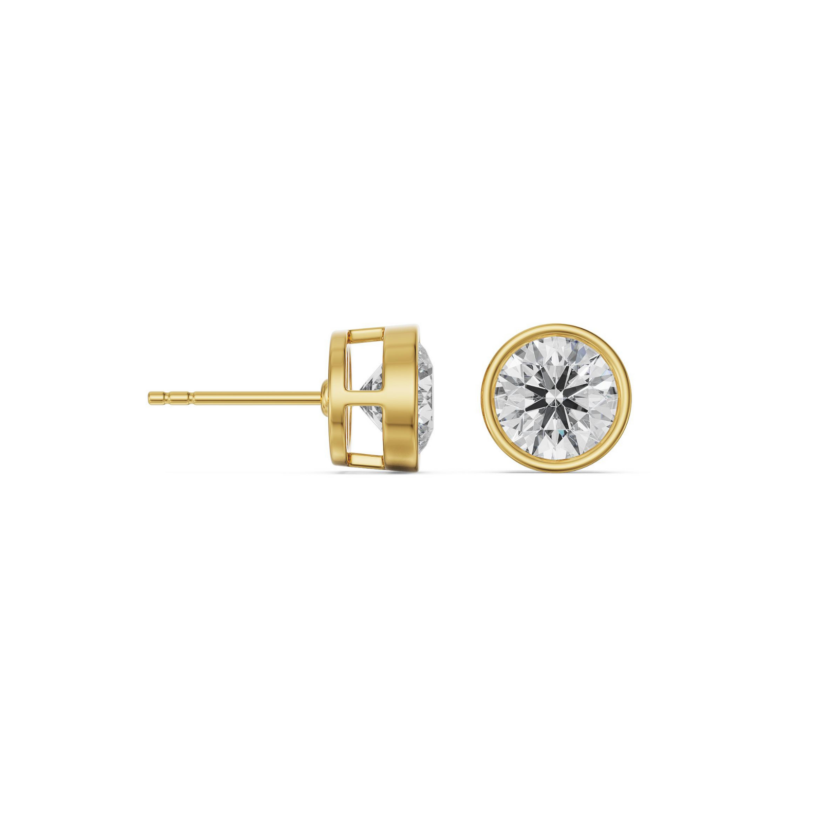 0.5 CT Classic Bezel Solitaire Studs Prospective View in 9KT