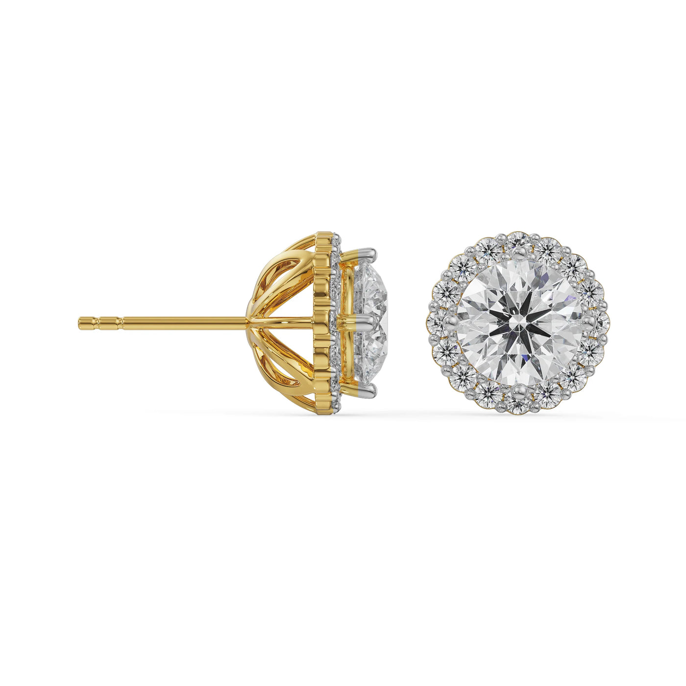 1 CT Halo Round Lab Grown Diamond Solitaire Studs