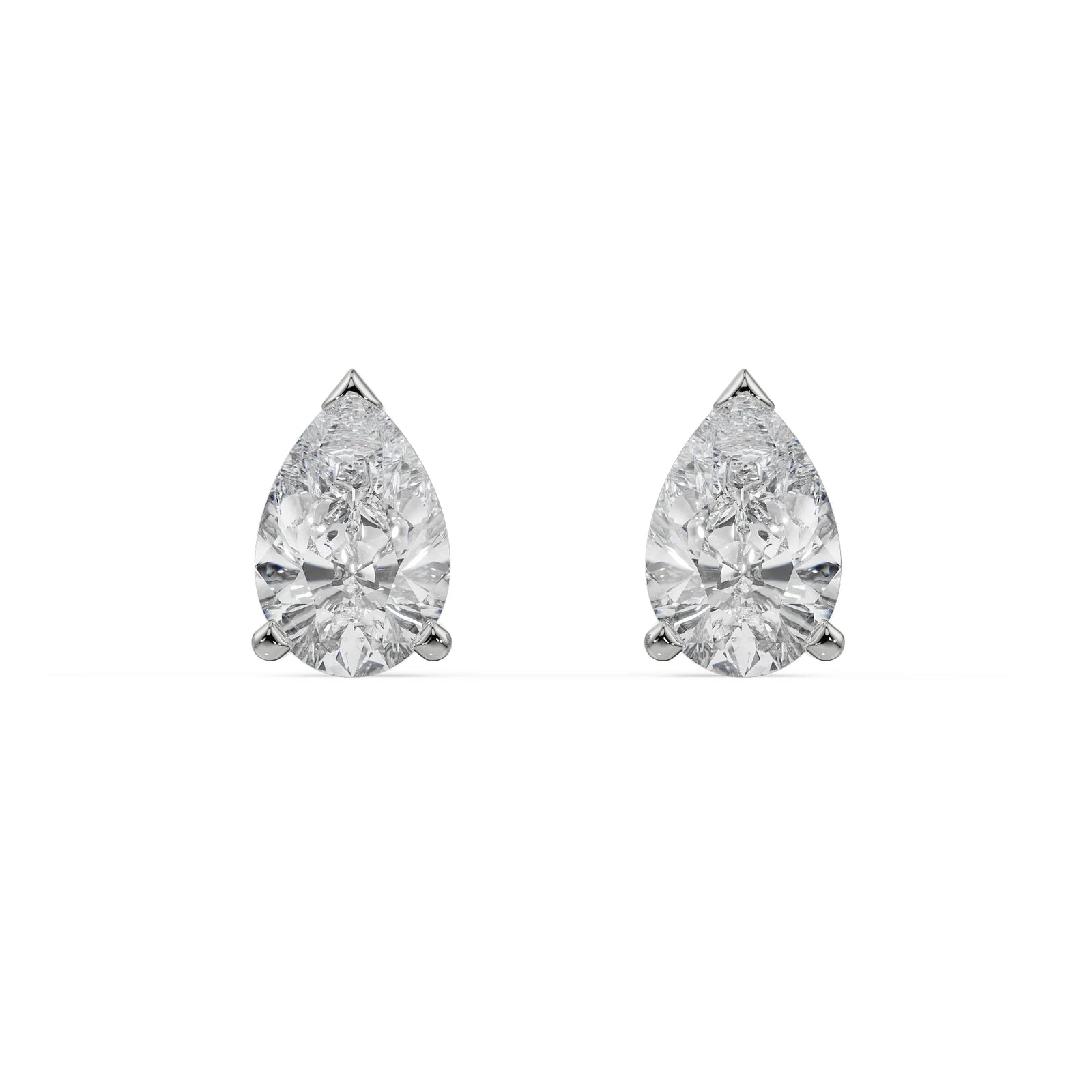 1 CT Solitaire Pear Studs Front View