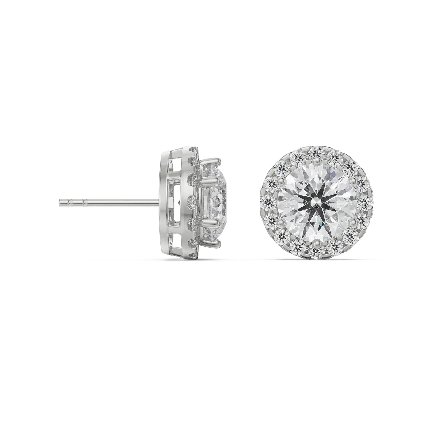1 CT Halo Lab Grown Diamond Solitaire Earrings