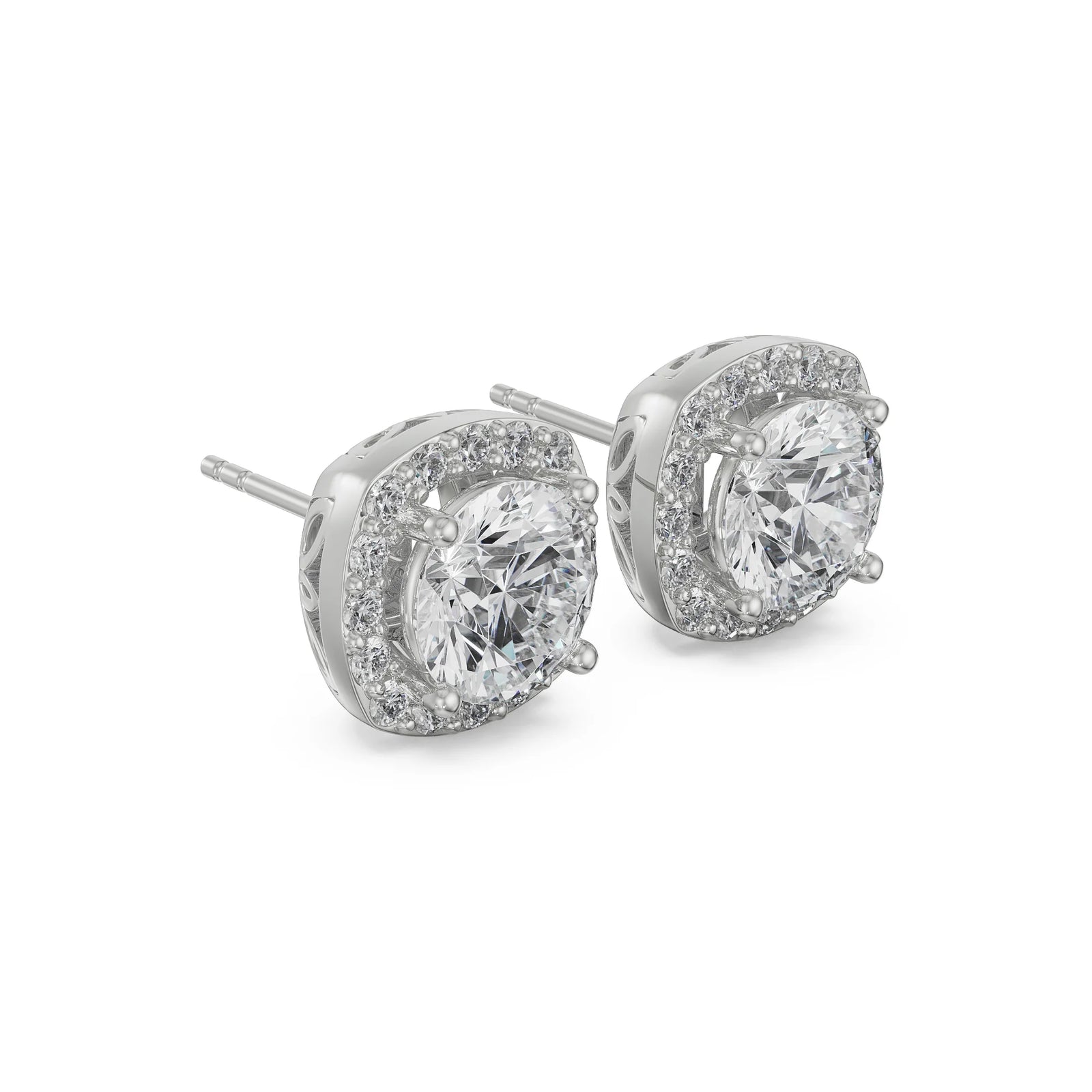 1 CT Halo Cushion Cut Studs Side View