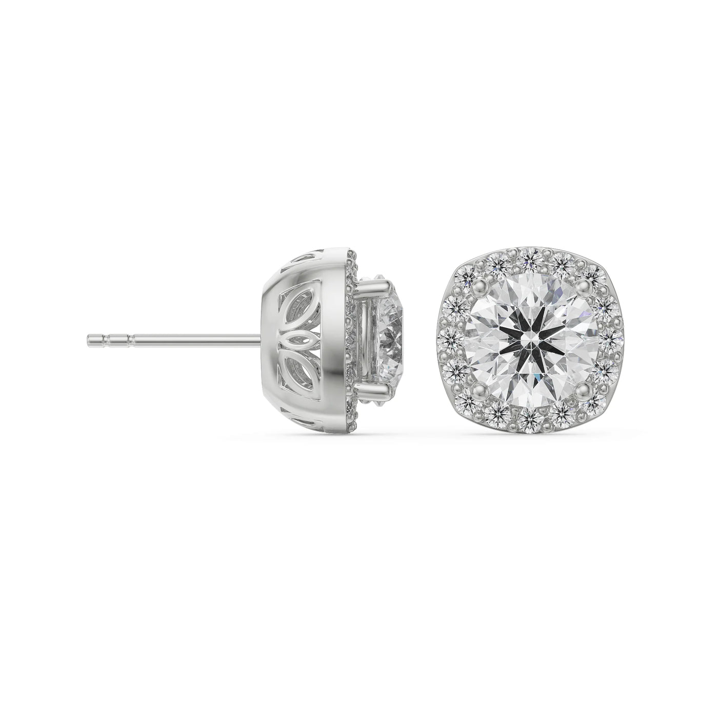 1 CT Halo Cushion Cut Lab Grown Diamond Studs