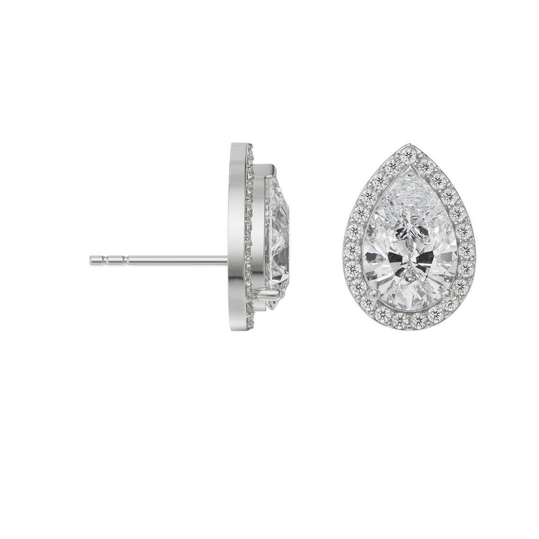 1 CT Lab Grown Diamond Solitaire Pear Earrings - Perspective View in 9KT
