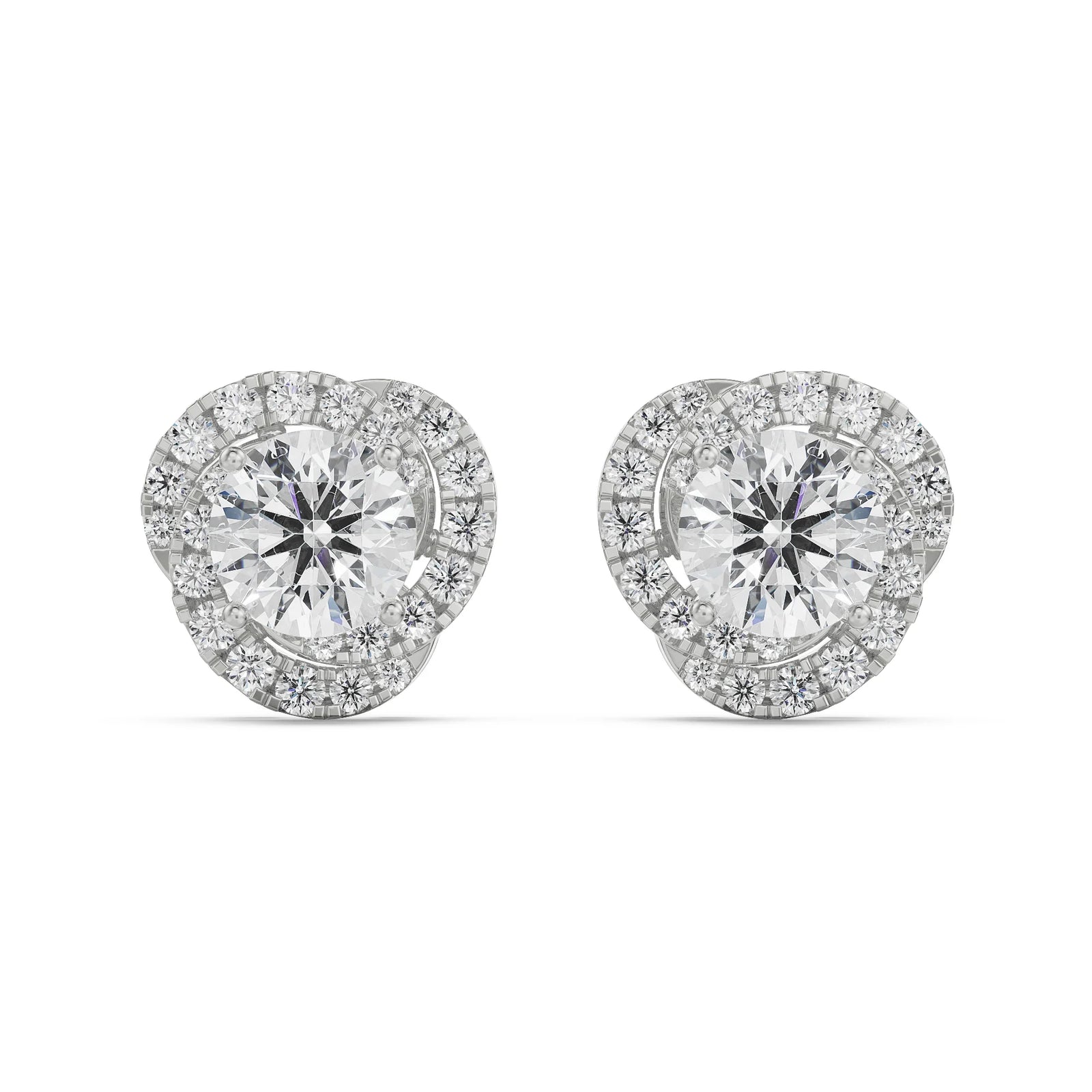 0.5 CT Swirl Halo Earrings Front View