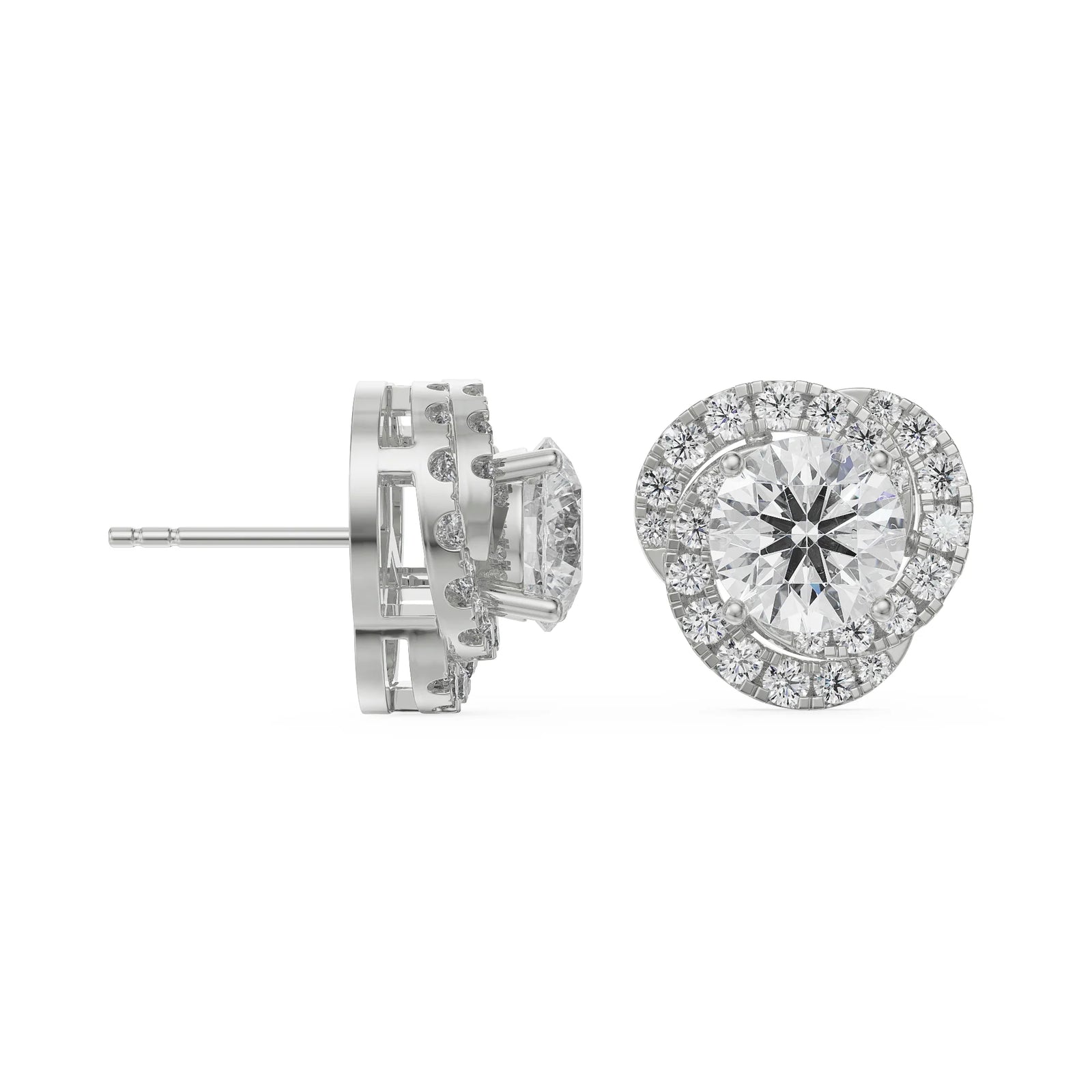 1 CT Swirl Halo Earrings Prospective View