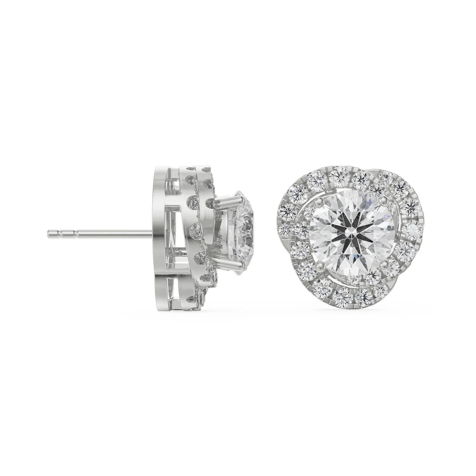 1 CT Swirl Halo Earrings Prospective View in 9KT