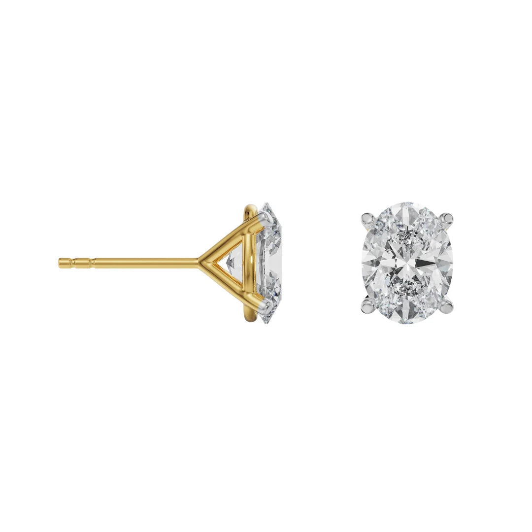 1 CT Oval Cut Breathtaking Lab Grown Diamond Studs - perspective view in 9KT