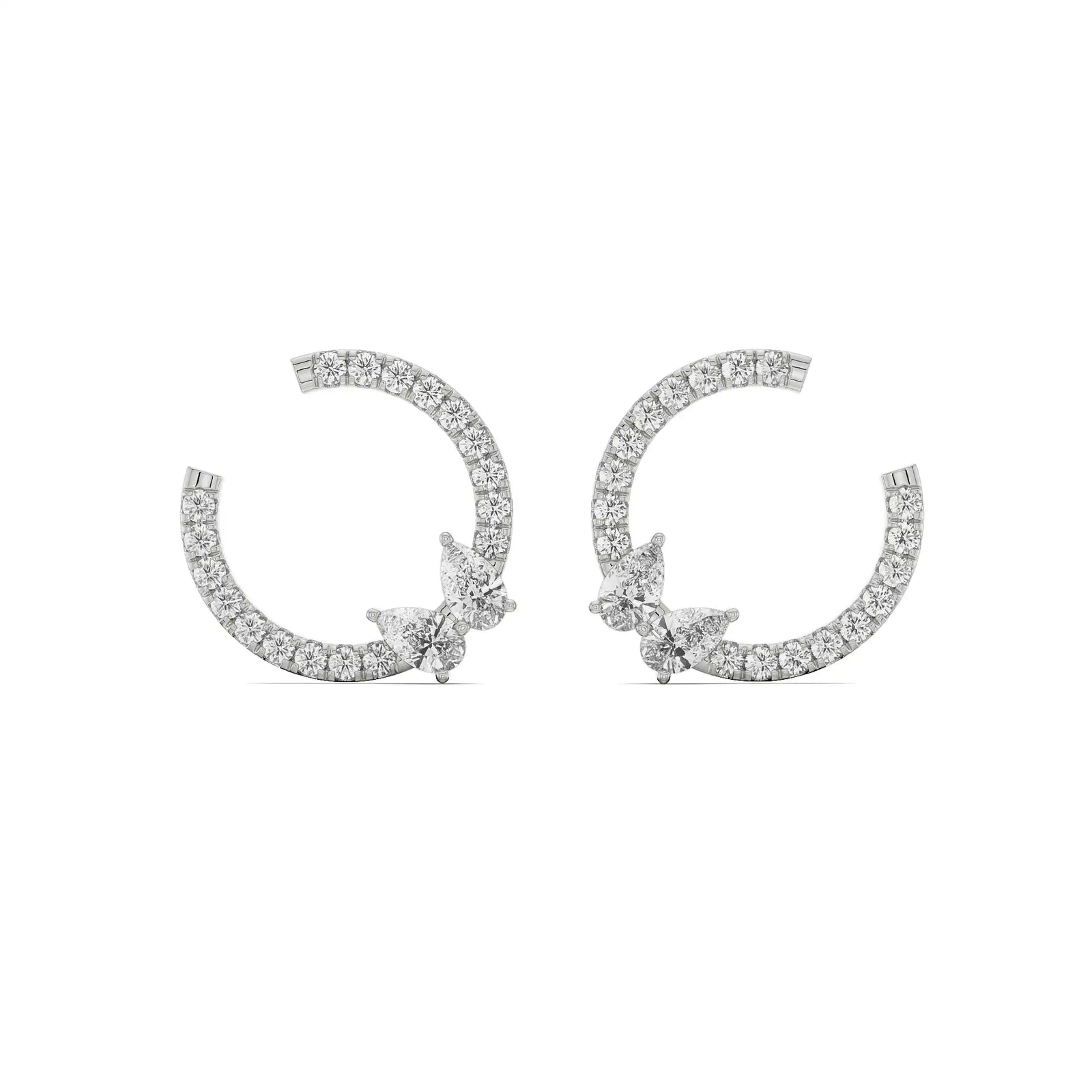 Pretty Pear Diamond Hoops Front View