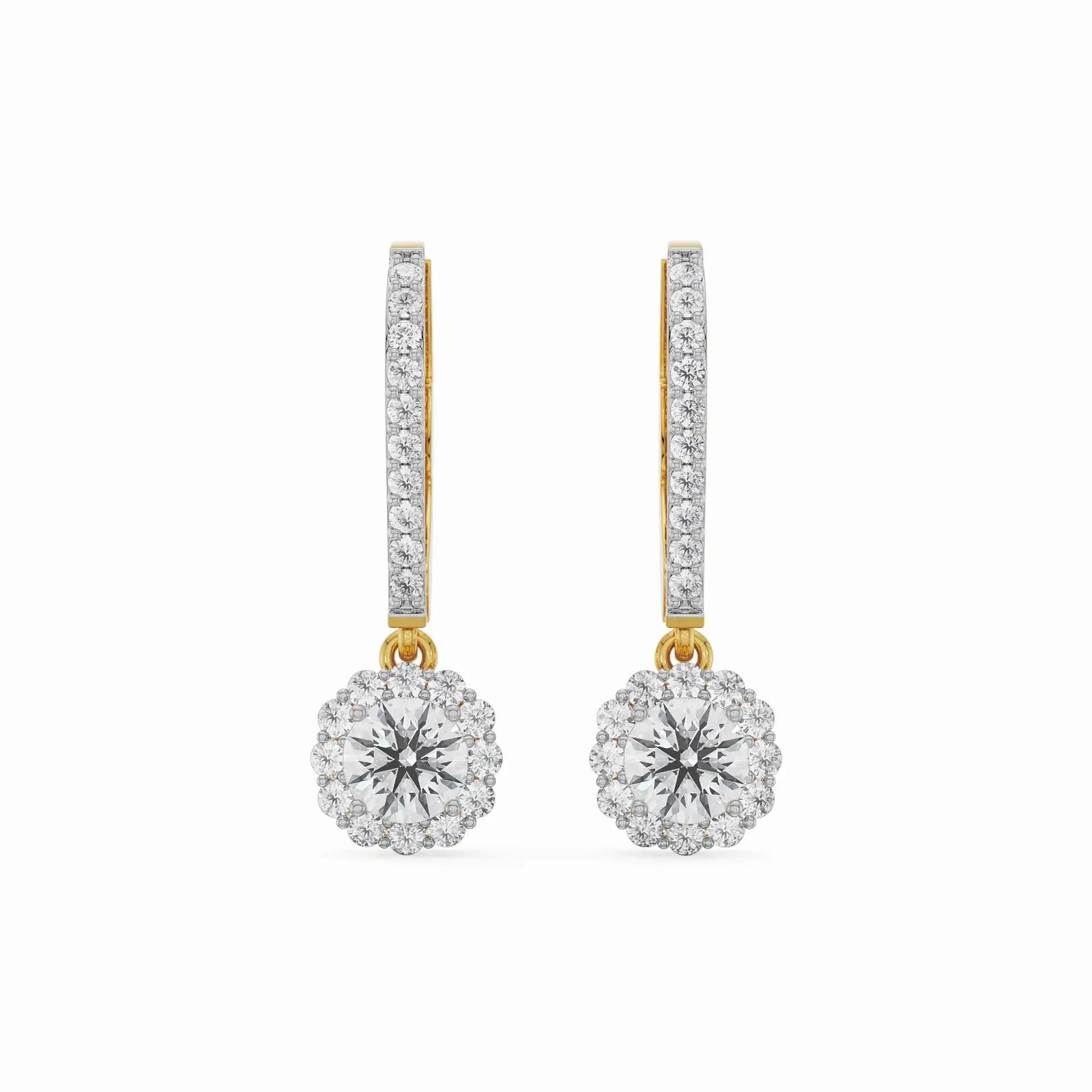 Round Halo Dangler Earrings Front View